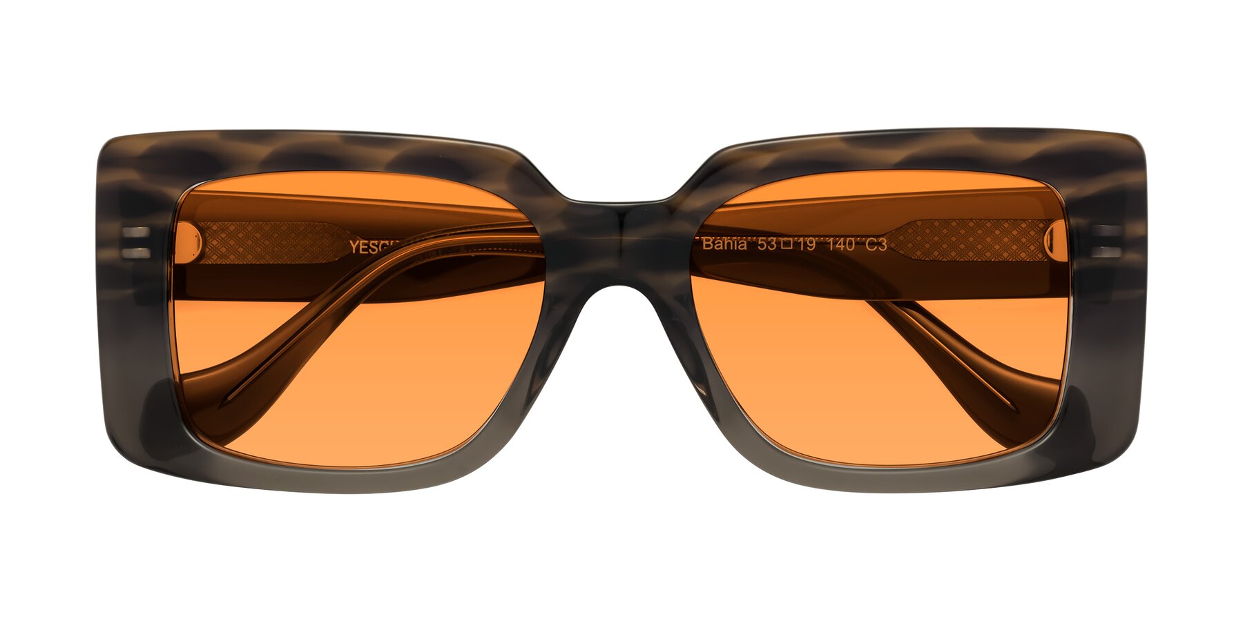 Folded Front of Bahia in Gray Striped with Orange Tinted Lenses