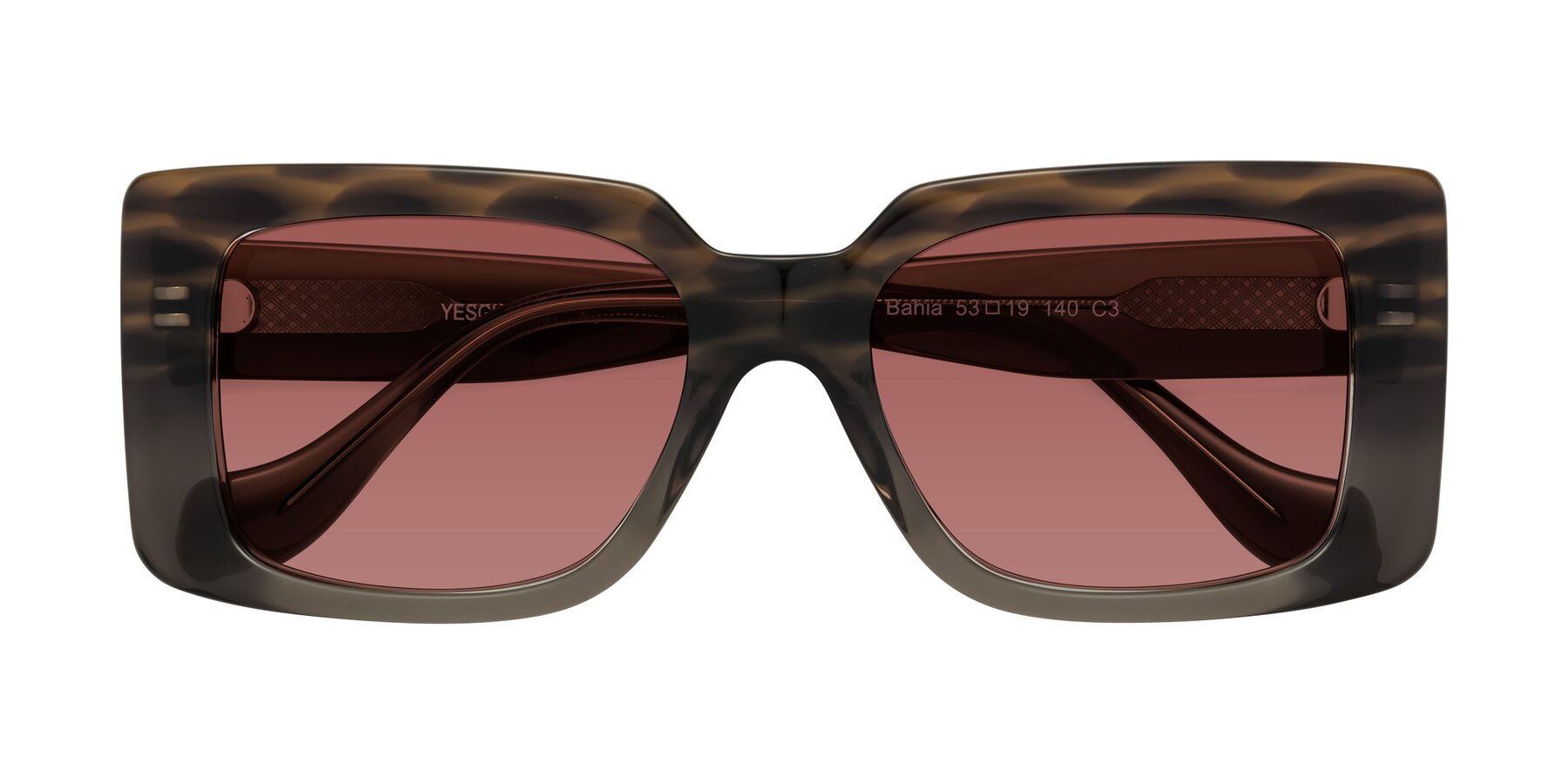 Folded Front of Bahia in Gray Striped with Garnet Tinted Lenses