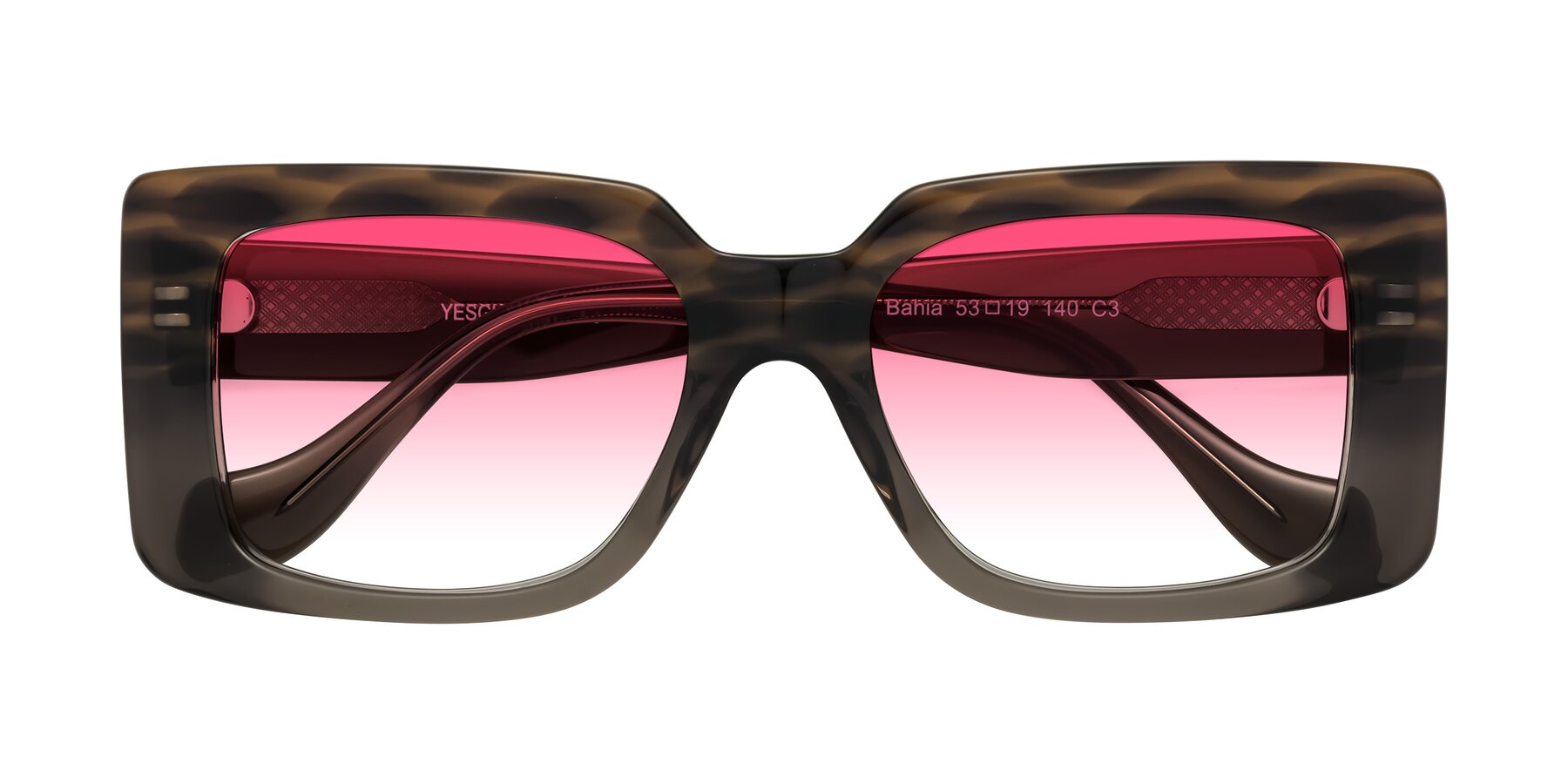 Folded Front of Bahia in Gray Striped with Pink Gradient Lenses