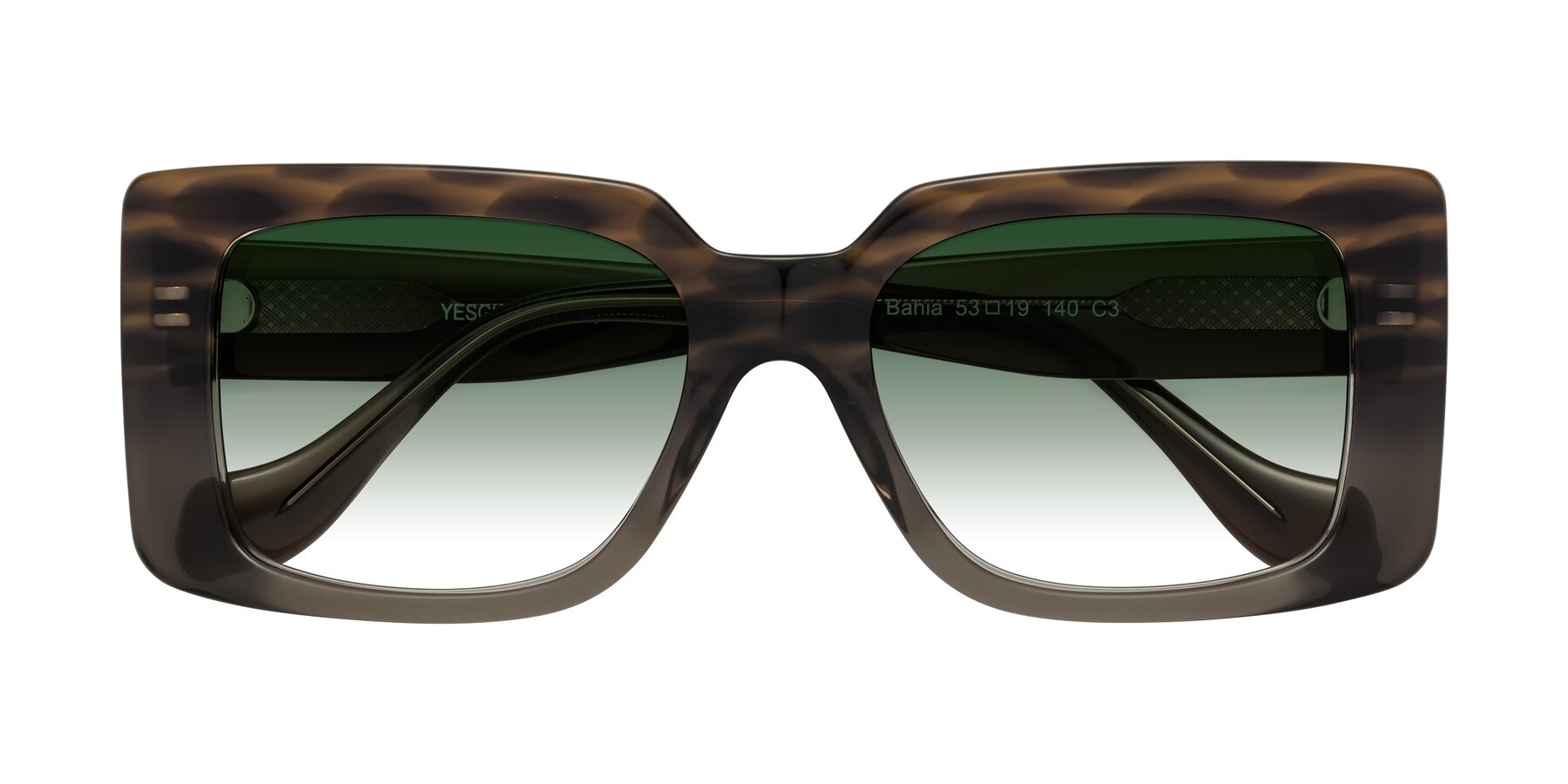 Folded Front of Bahia in Gray Striped with Green Gradient Lenses