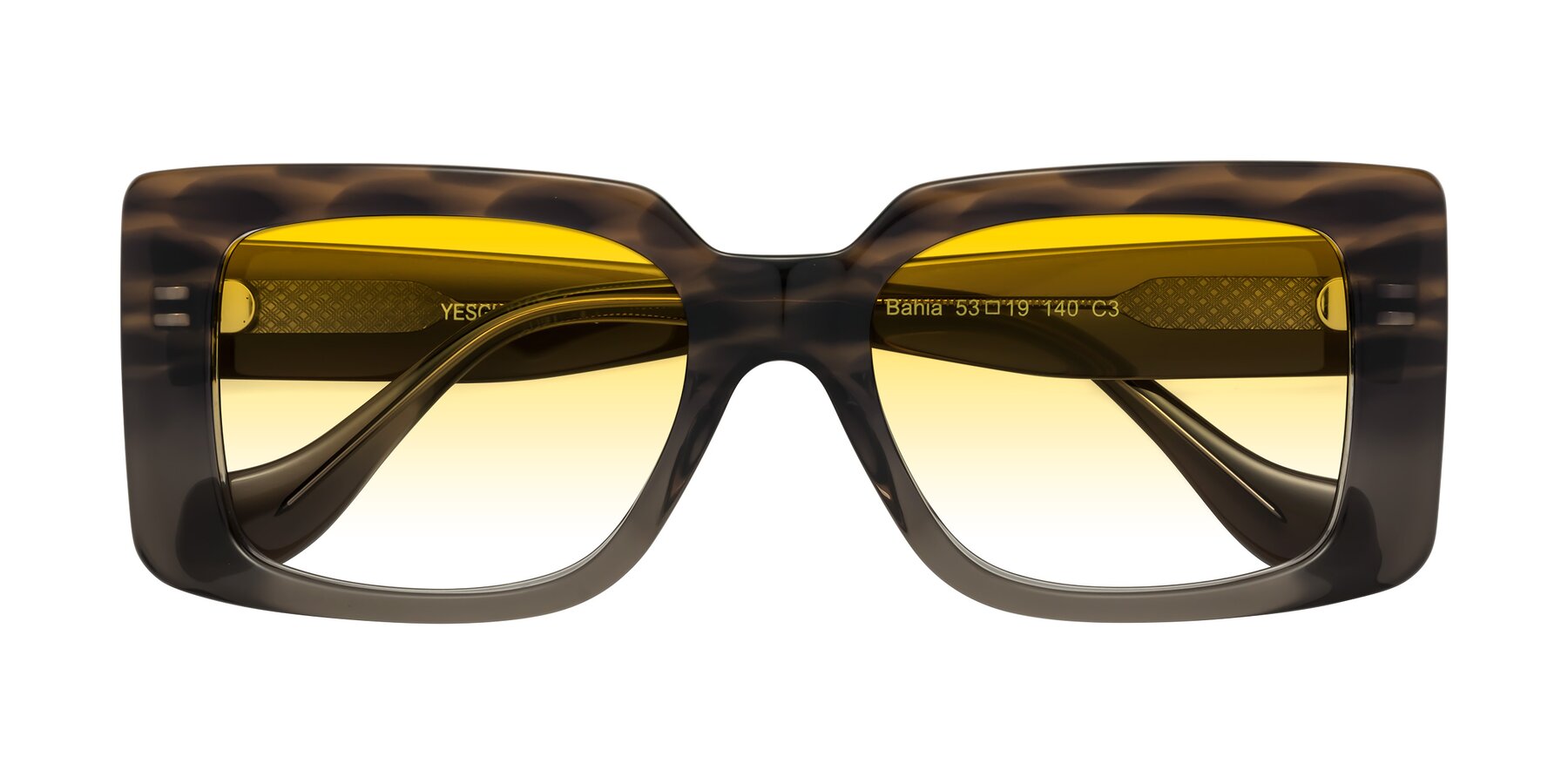 Folded Front of Bahia in Gray Striped with Yellow Gradient Lenses