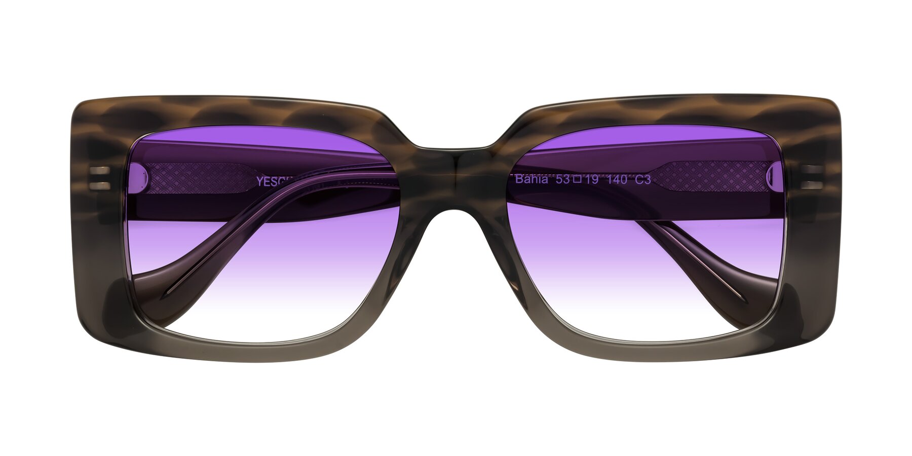 Folded Front of Bahia in Gray Striped with Purple Gradient Lenses