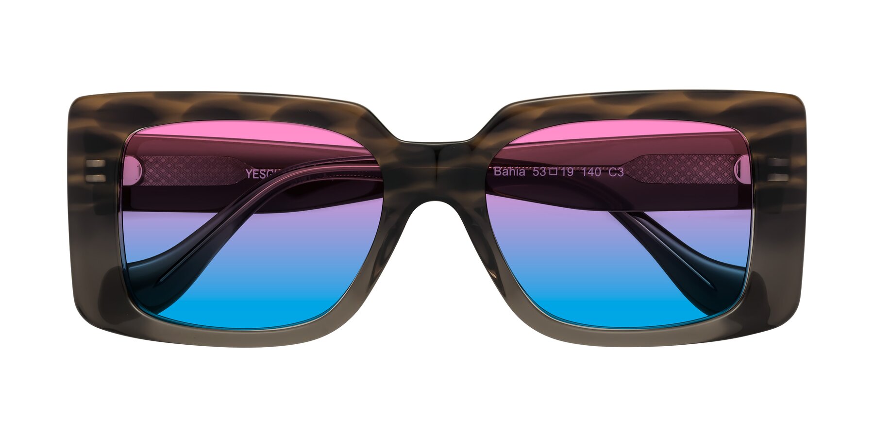 Folded Front of Bahia in Gray Striped with Pink / Blue Gradient Lenses