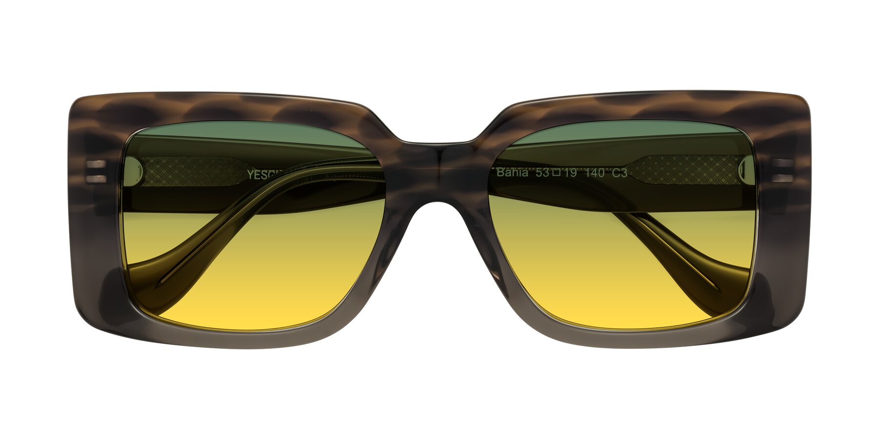 Folded Front of Bahia in Gray Striped with Green / Yellow Gradient Lenses