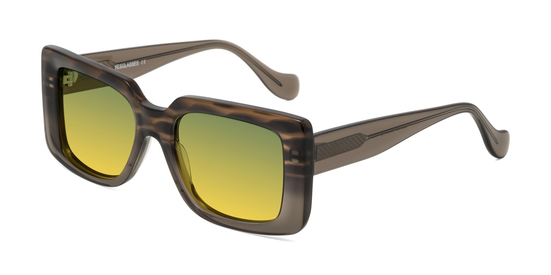 Angle of Bahia in Gray Striped with Green / Yellow Gradient Lenses