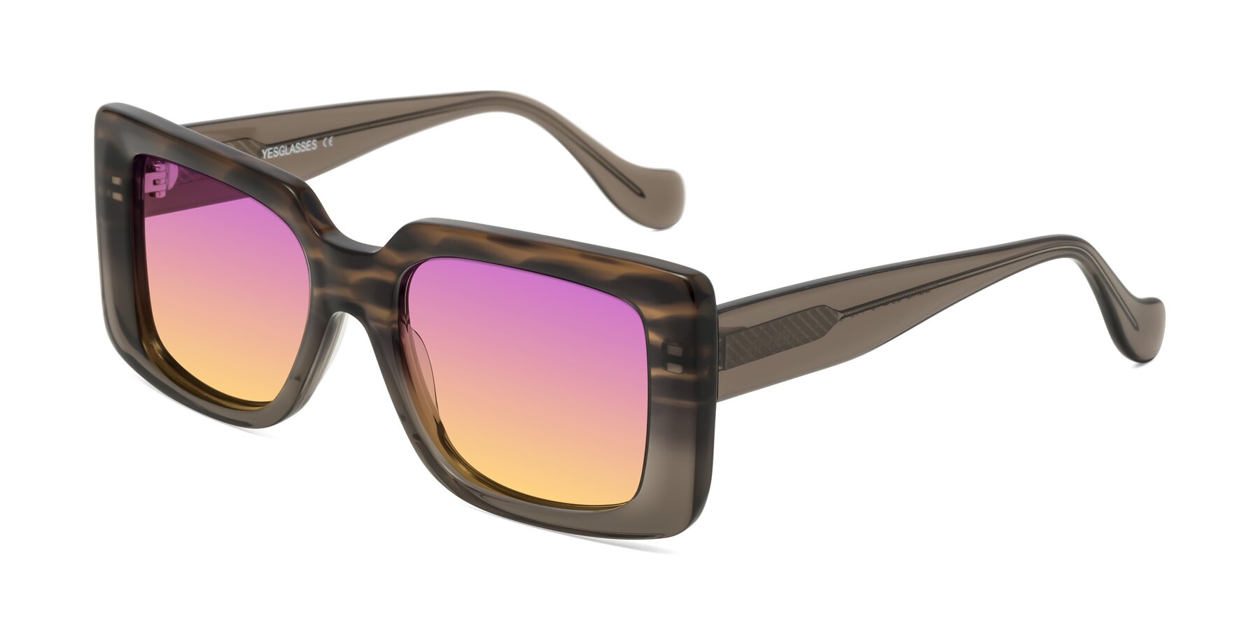 Angle of Bahia in Gray Striped with Purple / Yellow Gradient Lenses