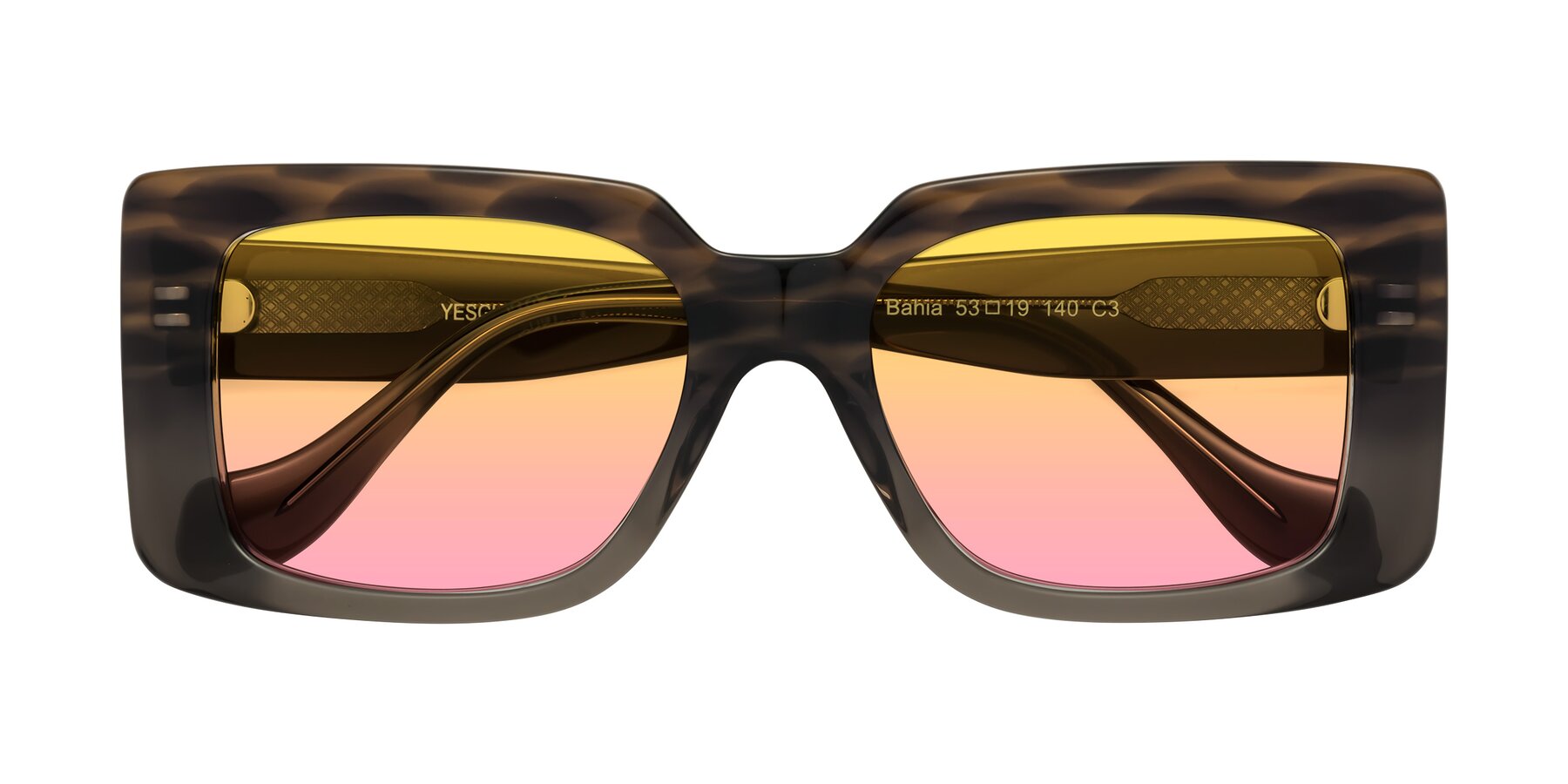 Folded Front of Bahia in Gray Striped with Yellow / Pink Gradient Lenses
