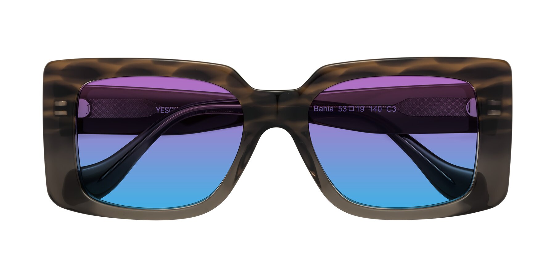 Folded Front of Bahia in Gray Striped with Purple / Blue Gradient Lenses