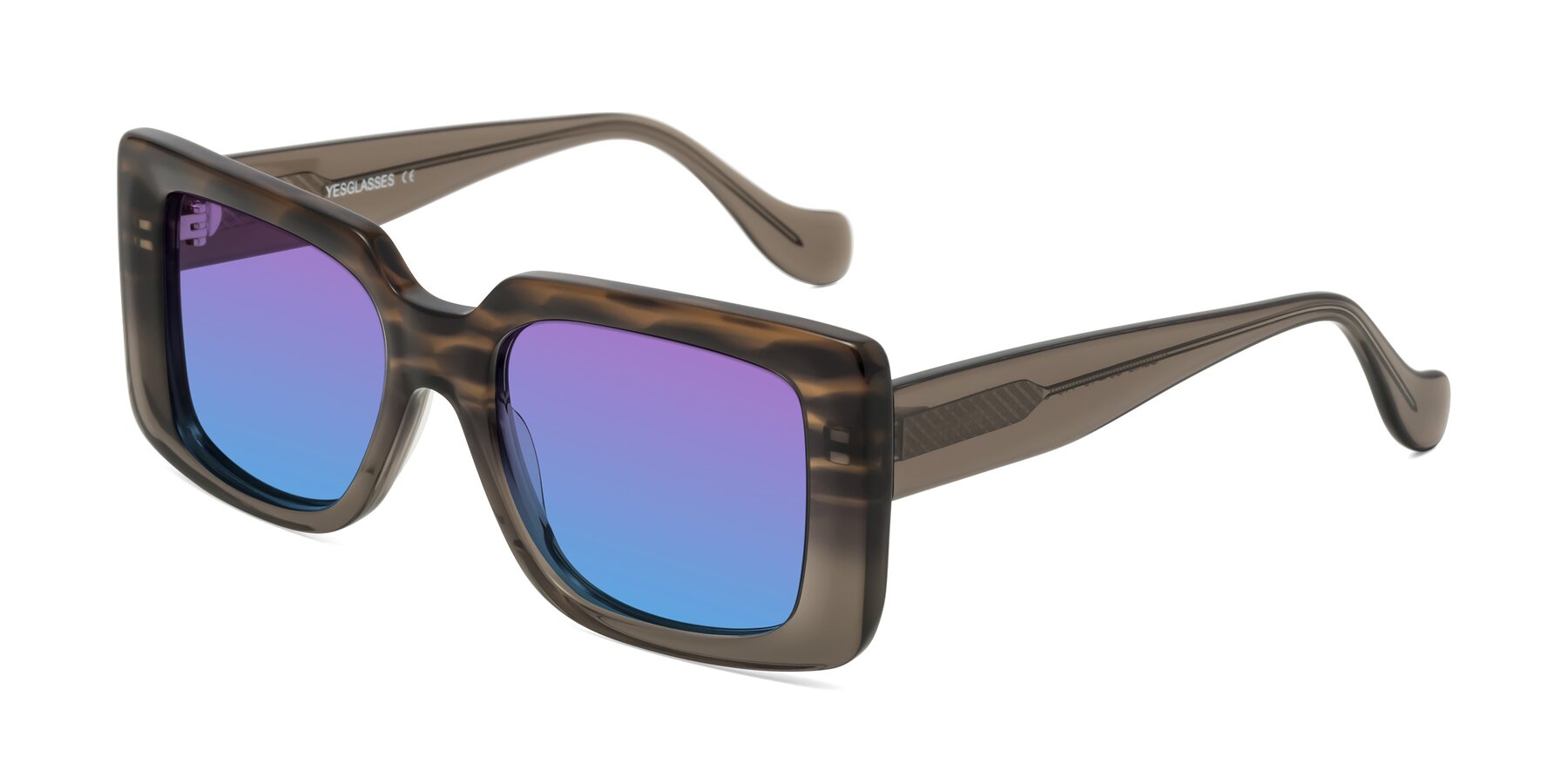 Angle of Bahia in Gray Striped with Purple / Blue Gradient Lenses