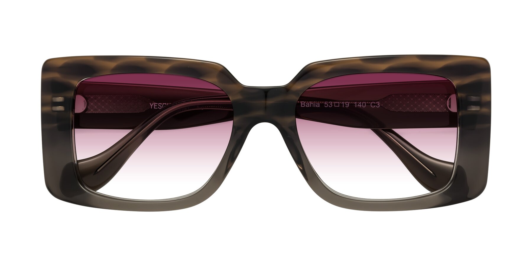 Folded Front of Bahia in Gray Striped with Wine Gradient Lenses