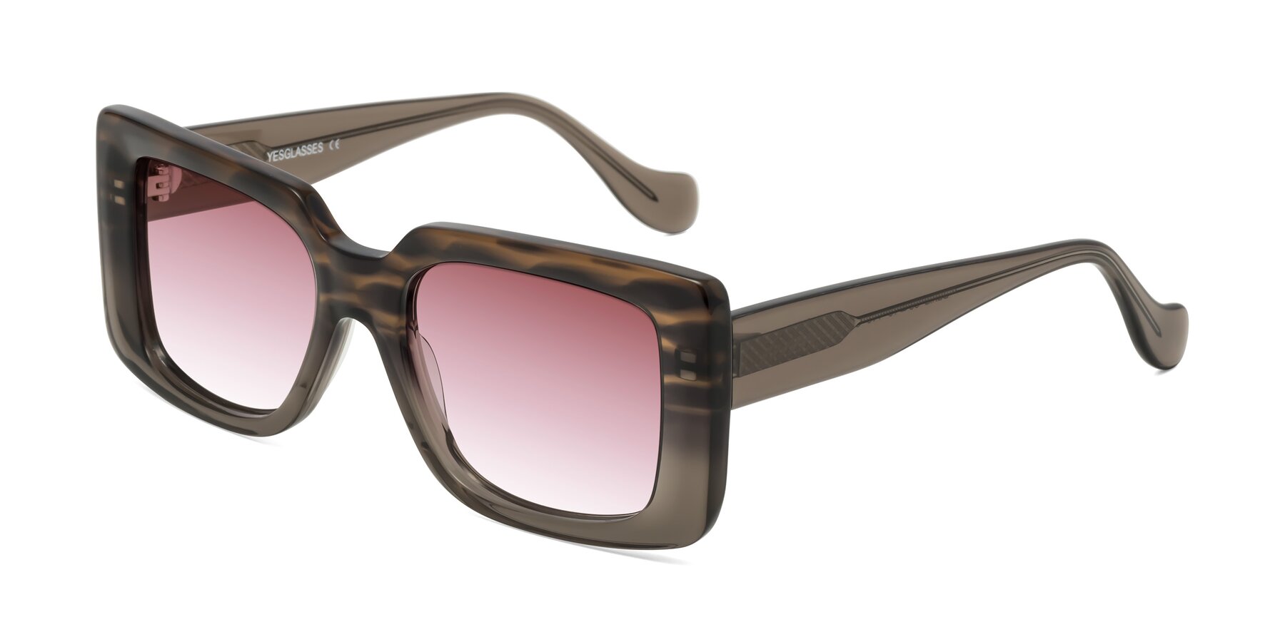 Angle of Bahia in Gray Striped with Garnet Gradient Lenses