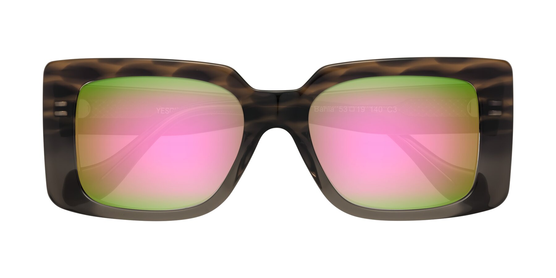 Folded Front of Bahia in Gray Striped with Pink Mirrored Lenses