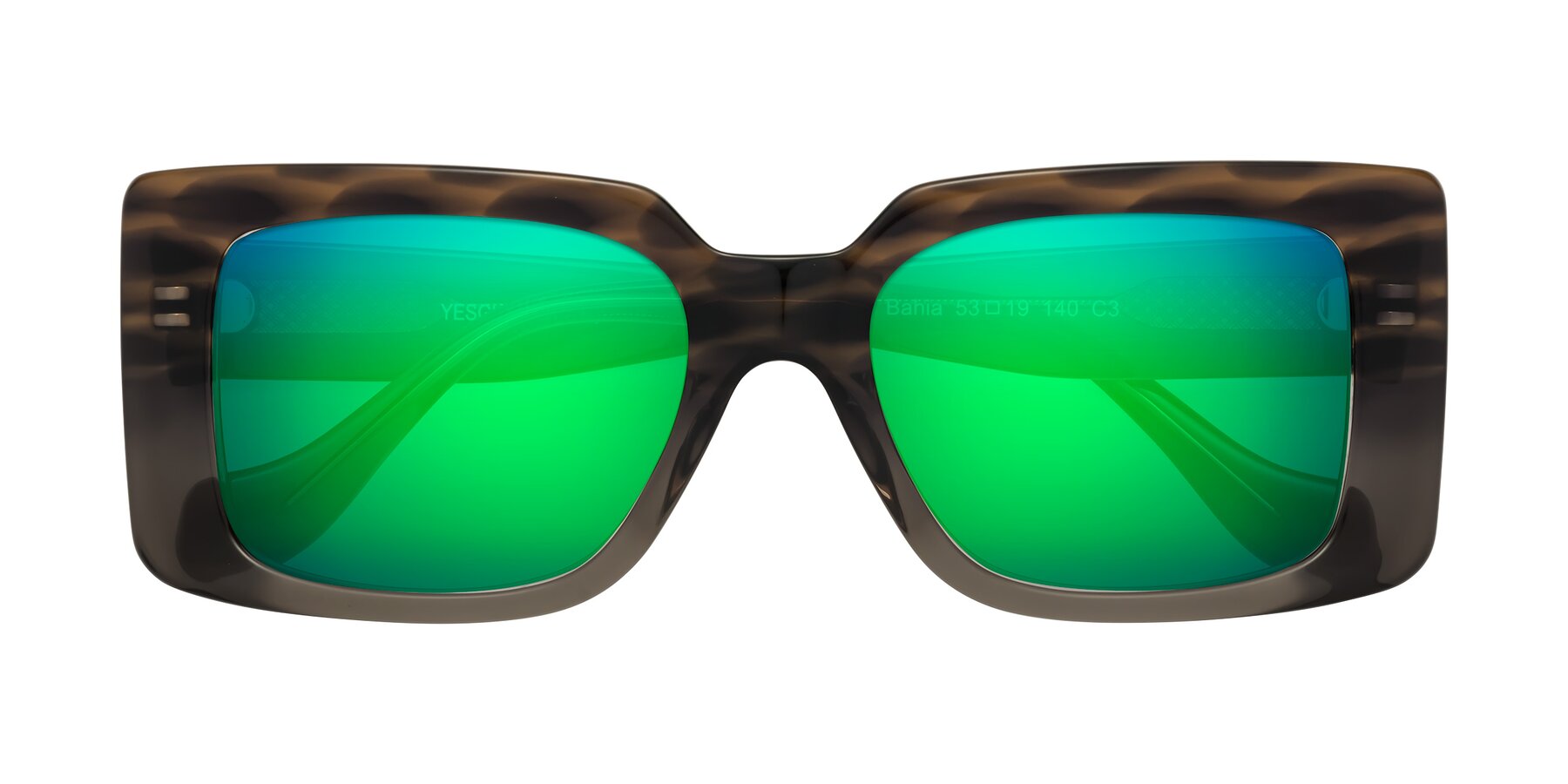 Folded Front of Bahia in Gray Striped with Green Mirrored Lenses