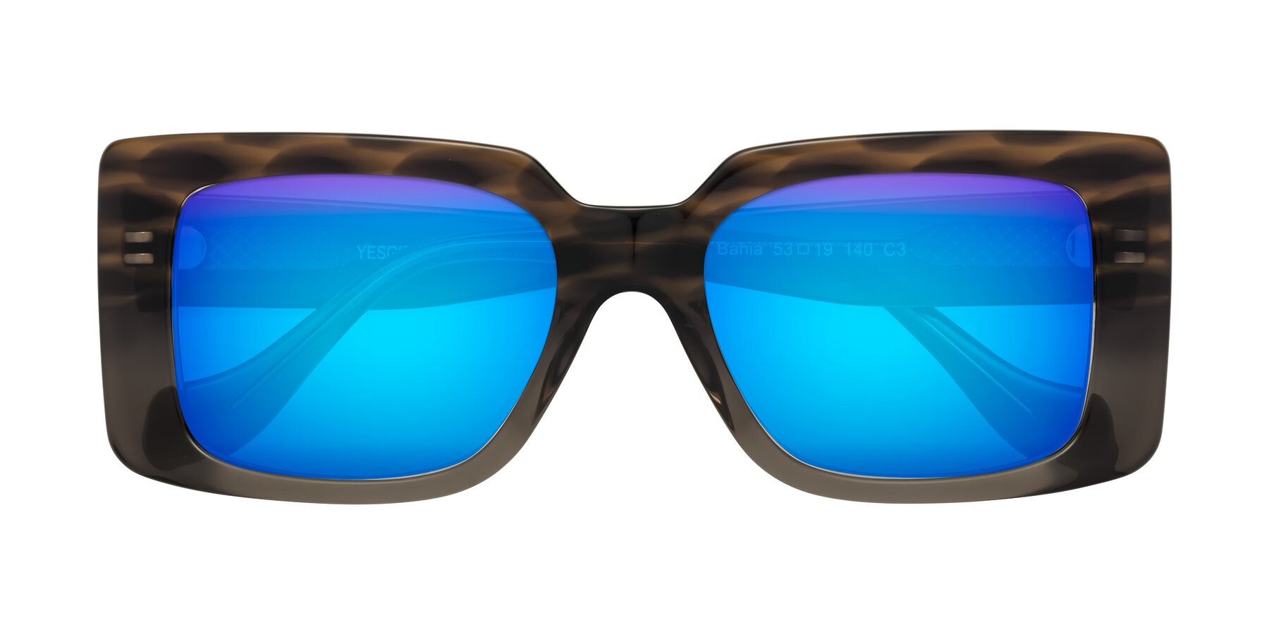 Folded Front of Bahia in Gray Striped with Blue Mirrored Lenses