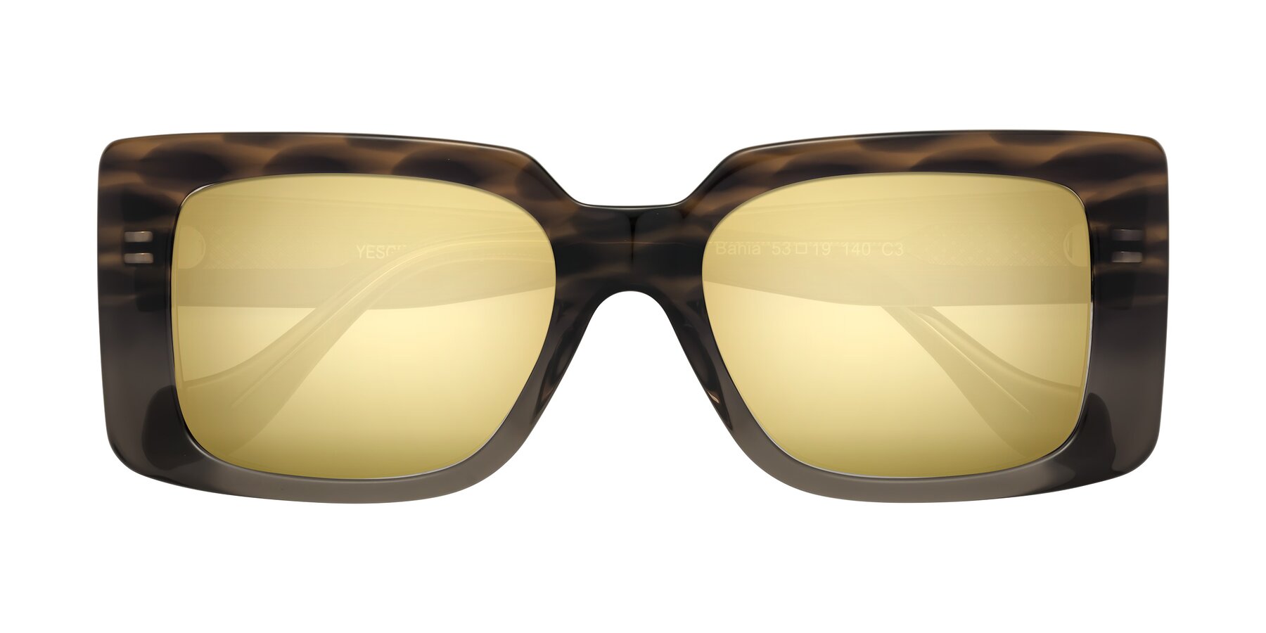 Folded Front of Bahia in Gray Striped with Gold Mirrored Lenses