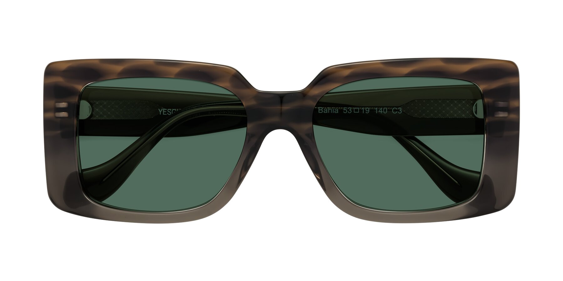 Folded Front of Bahia in Gray Striped with Green Polarized Lenses