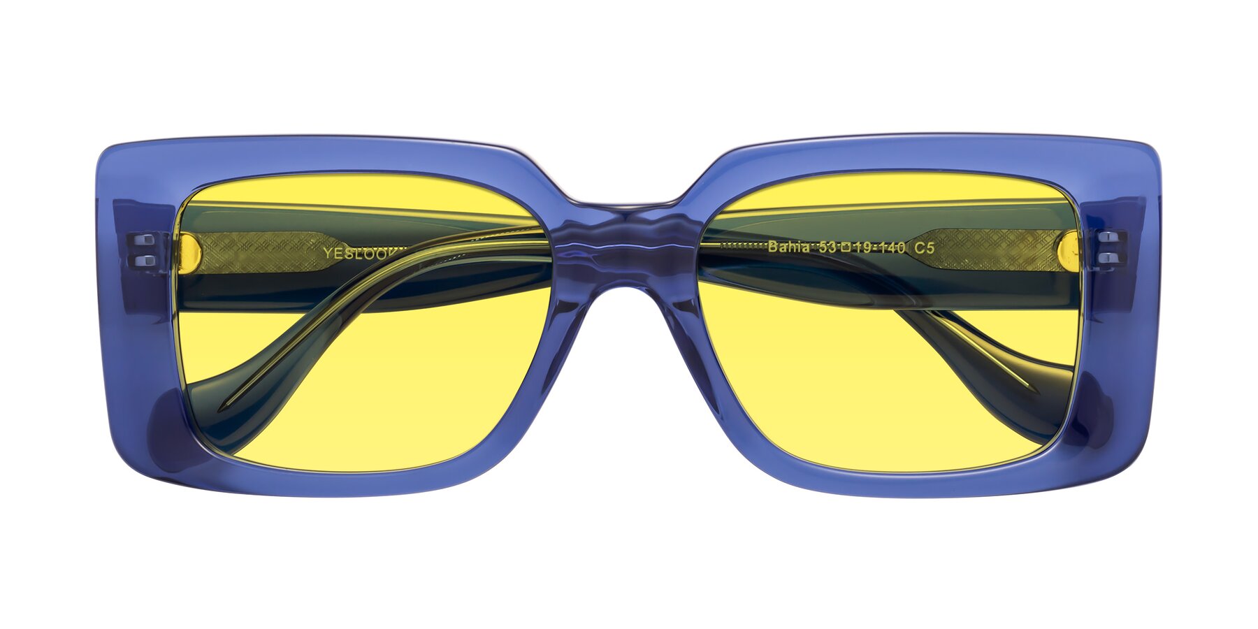 Folded Front of Bahia in Navy Blue with Medium Yellow Tinted Lenses