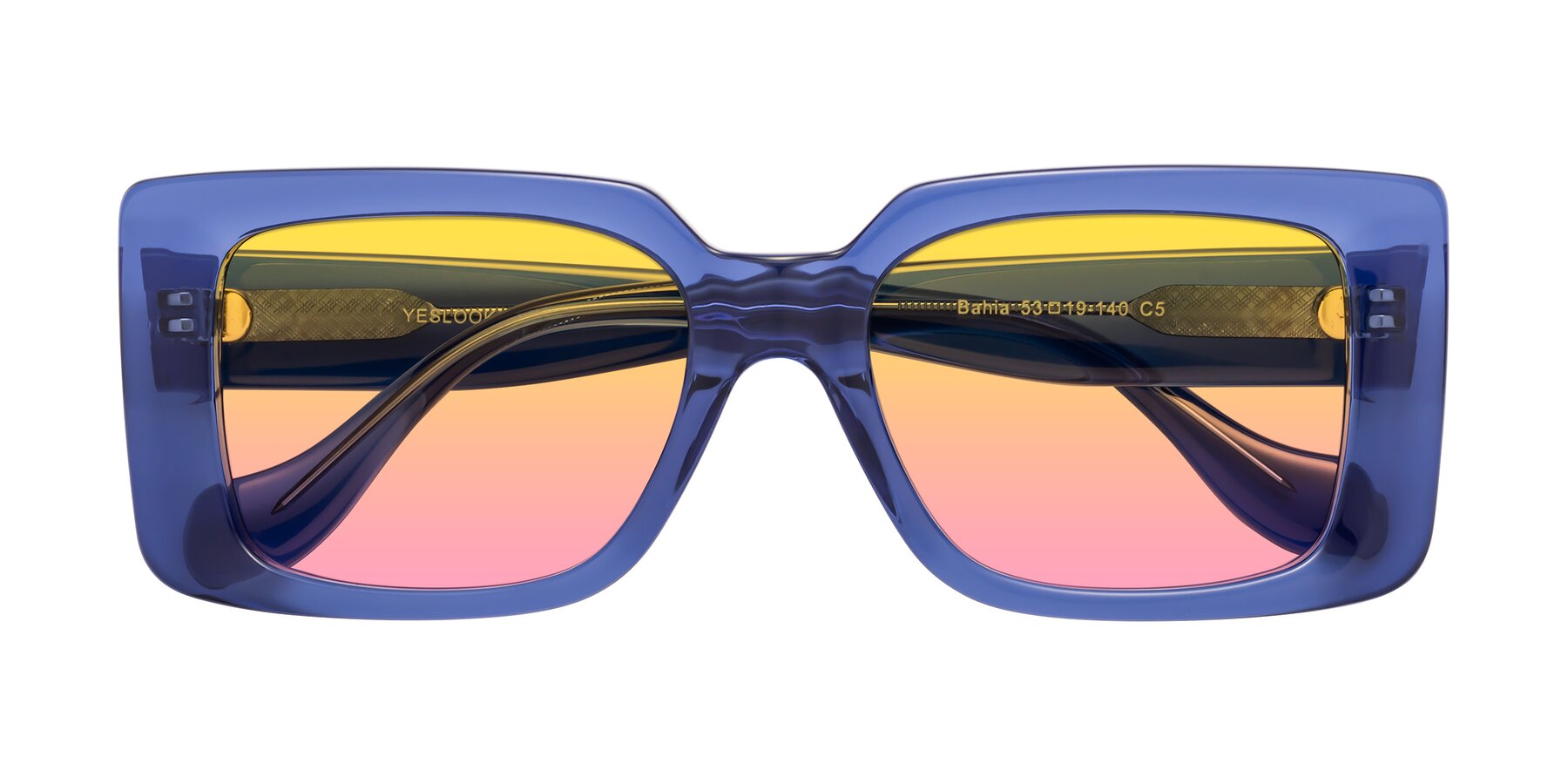 Folded Front of Bahia in Navy Blue with Yellow / Pink Gradient Lenses