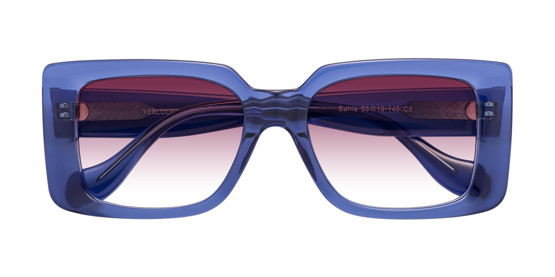 Folded Front of Bahia in Navy Blue with Wine Gradient Lenses