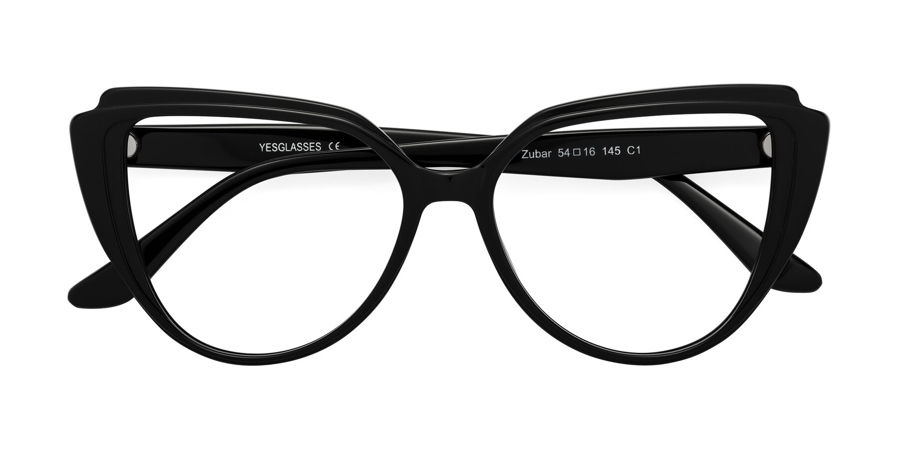 Folded Front of Zubar in Black with Clear Eyeglass Lenses