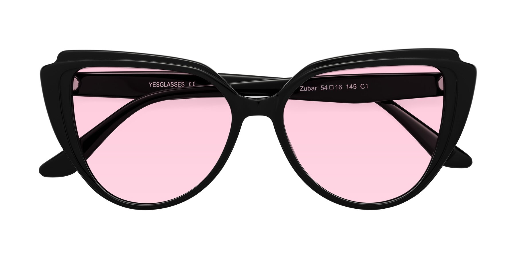 Folded Front of Zubar in Black with Light Pink Tinted Lenses