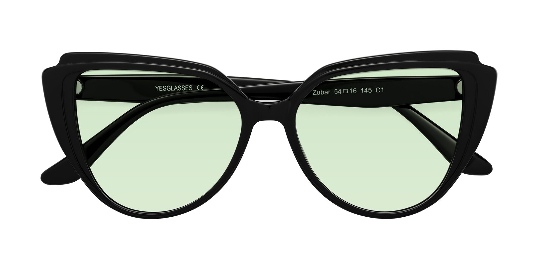 Folded Front of Zubar in Black with Light Green Tinted Lenses