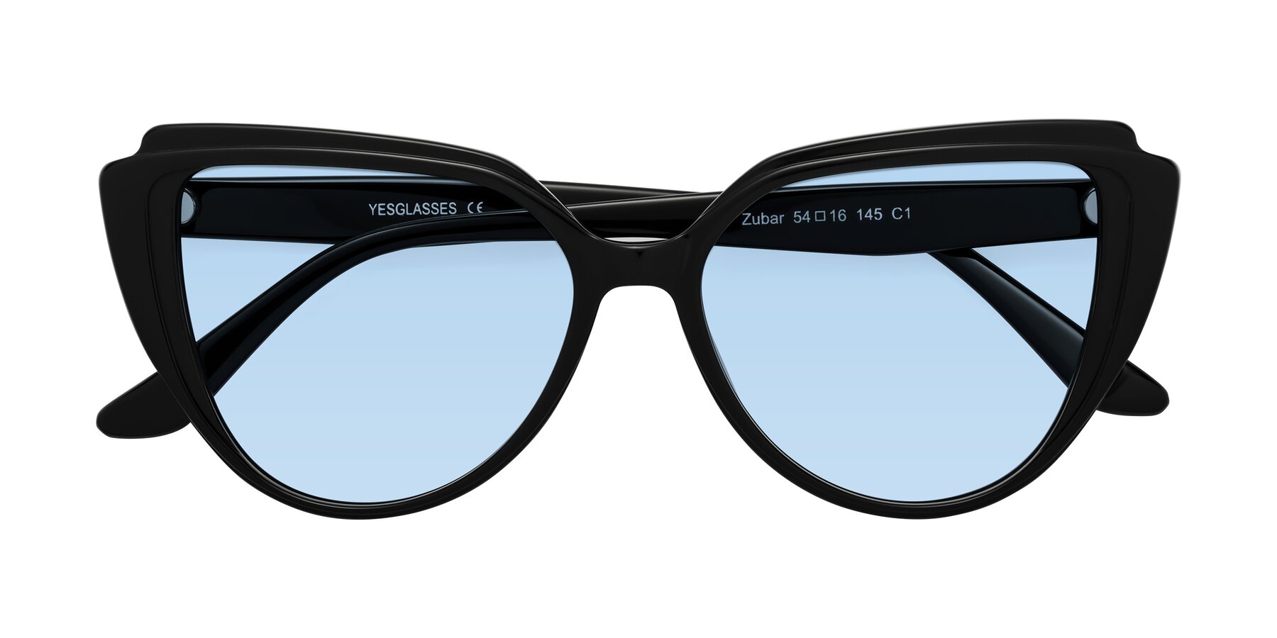 Folded Front of Zubar in Black with Light Blue Tinted Lenses