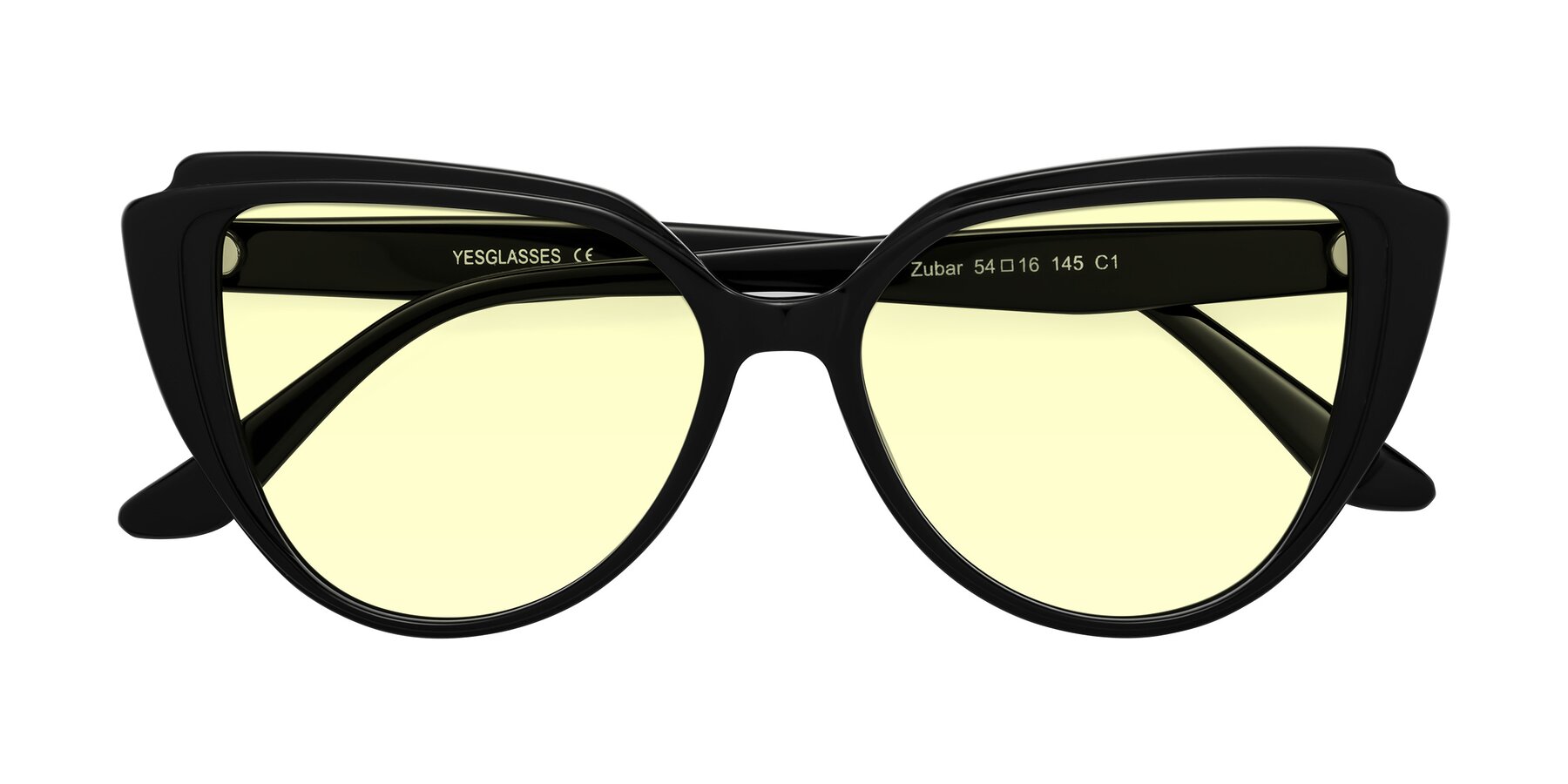 Folded Front of Zubar in Black with Light Yellow Tinted Lenses