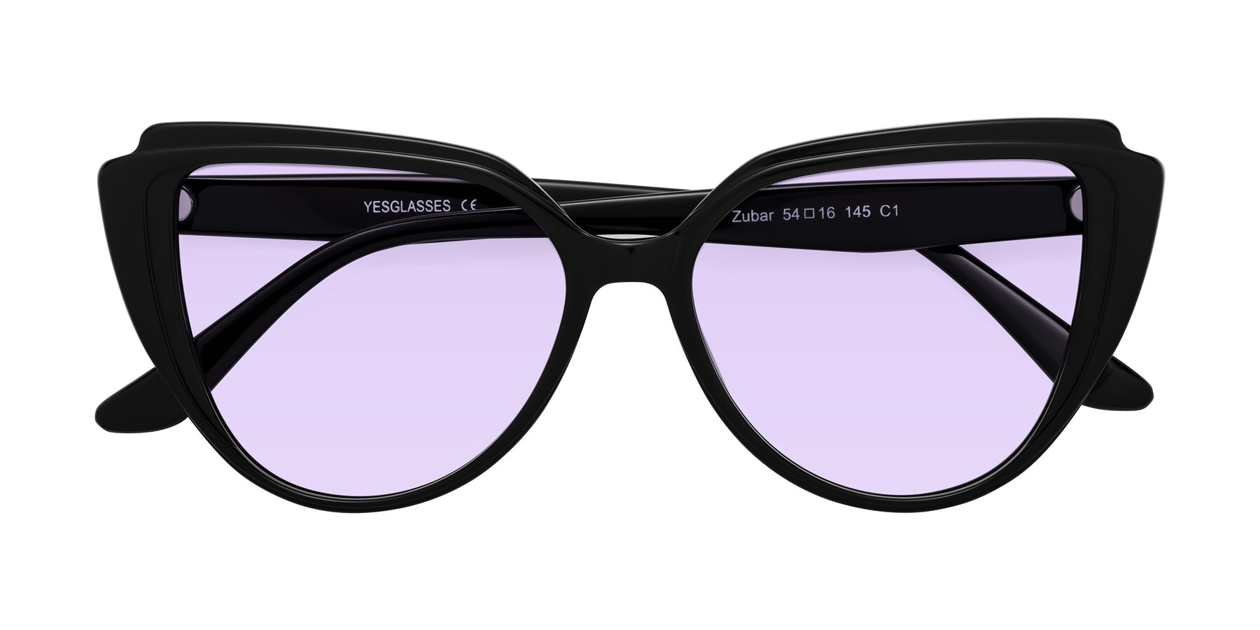 Folded Front of Zubar in Black with Light Purple Tinted Lenses