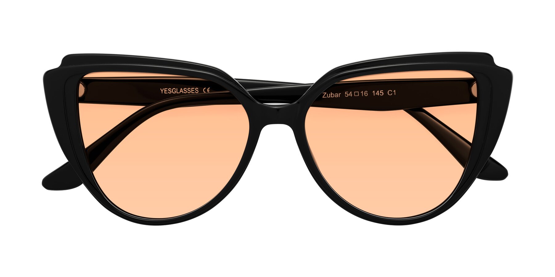 Folded Front of Zubar in Black with Light Orange Tinted Lenses