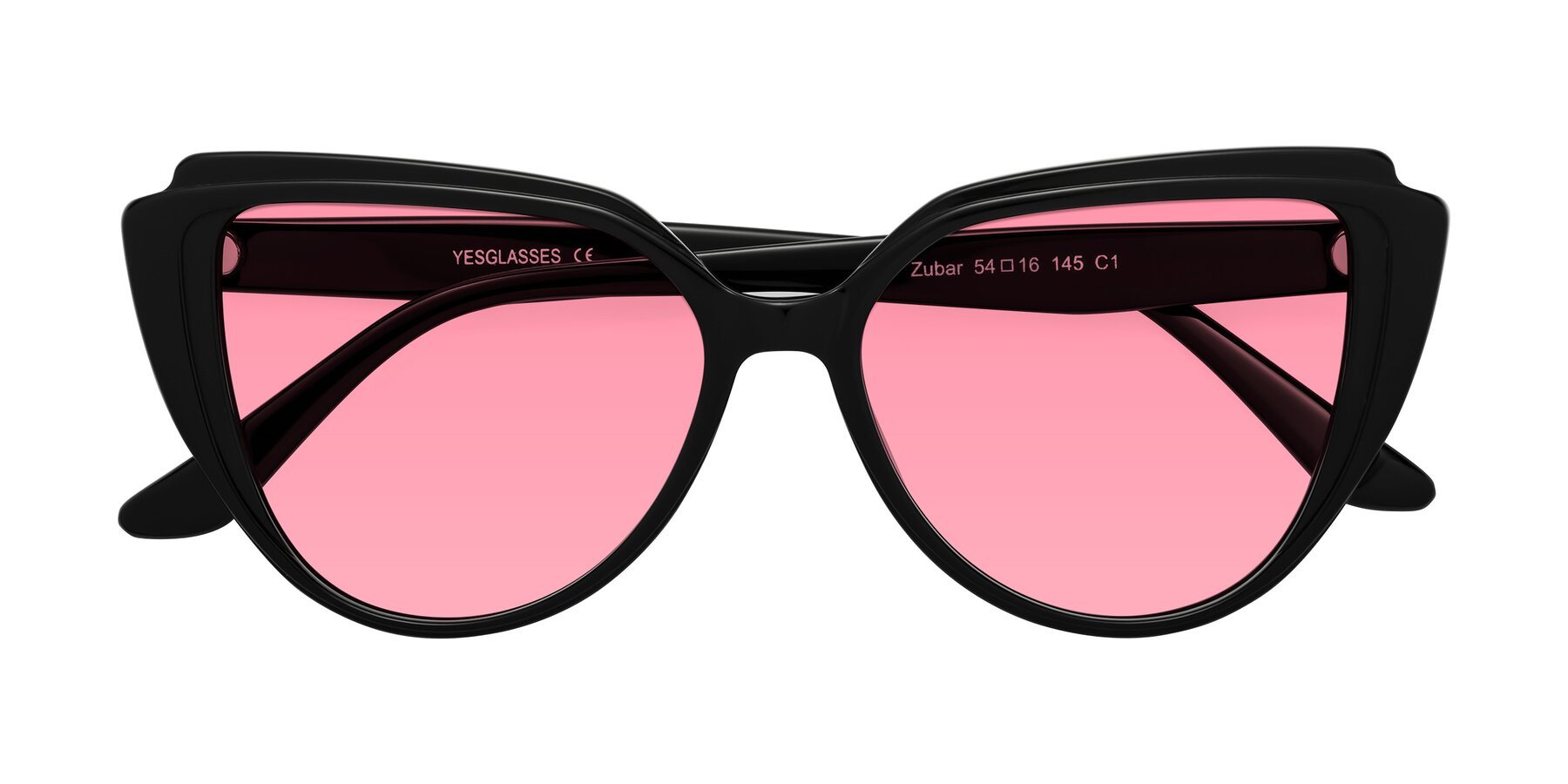 Folded Front of Zubar in Black with Pink Tinted Lenses