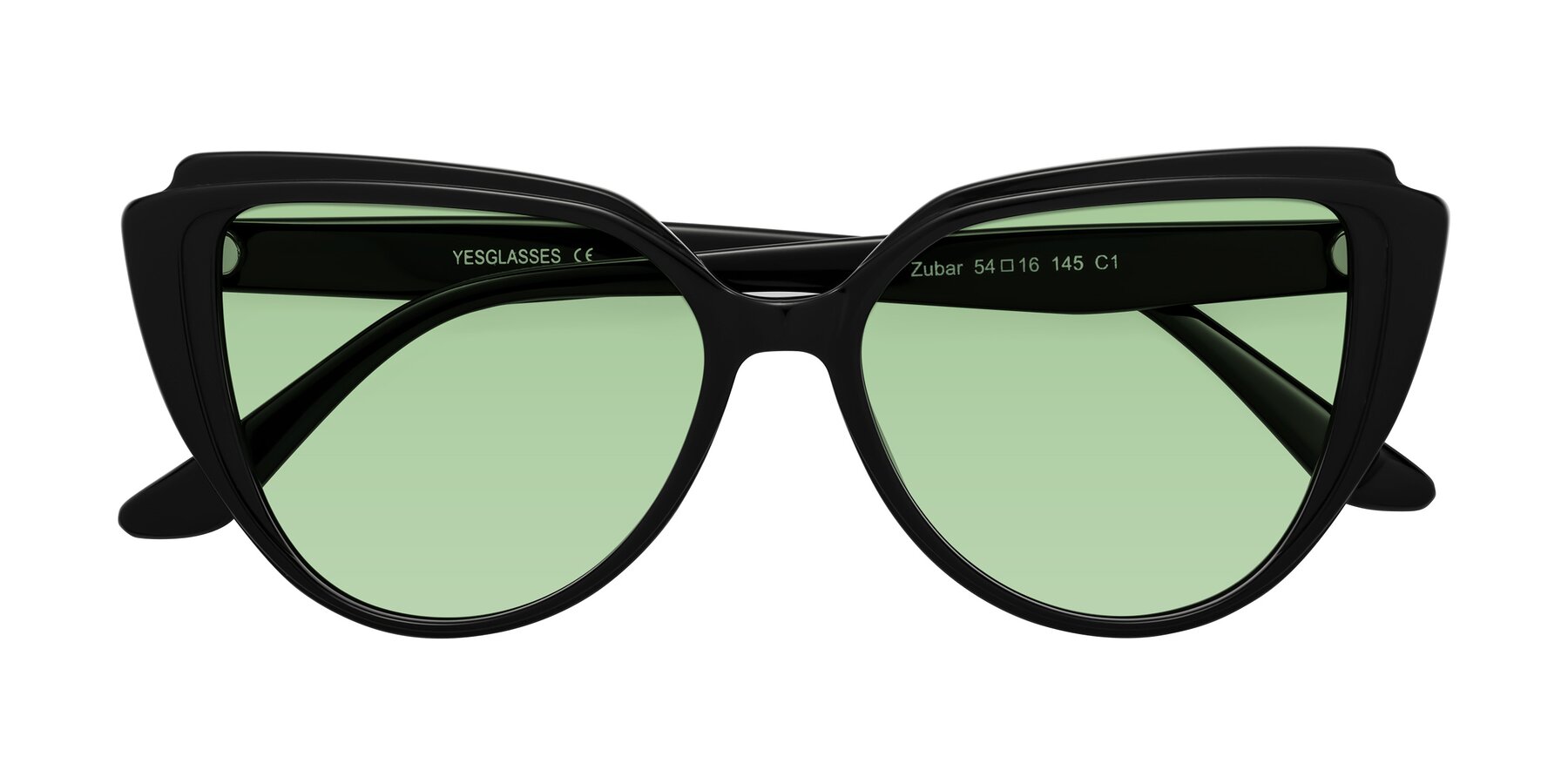 Folded Front of Zubar in Black with Medium Green Tinted Lenses