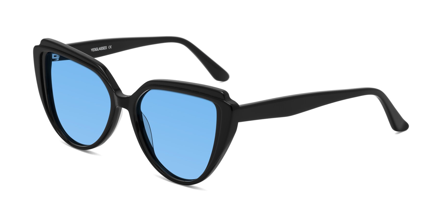 Angle of Zubar in Black with Medium Blue Tinted Lenses