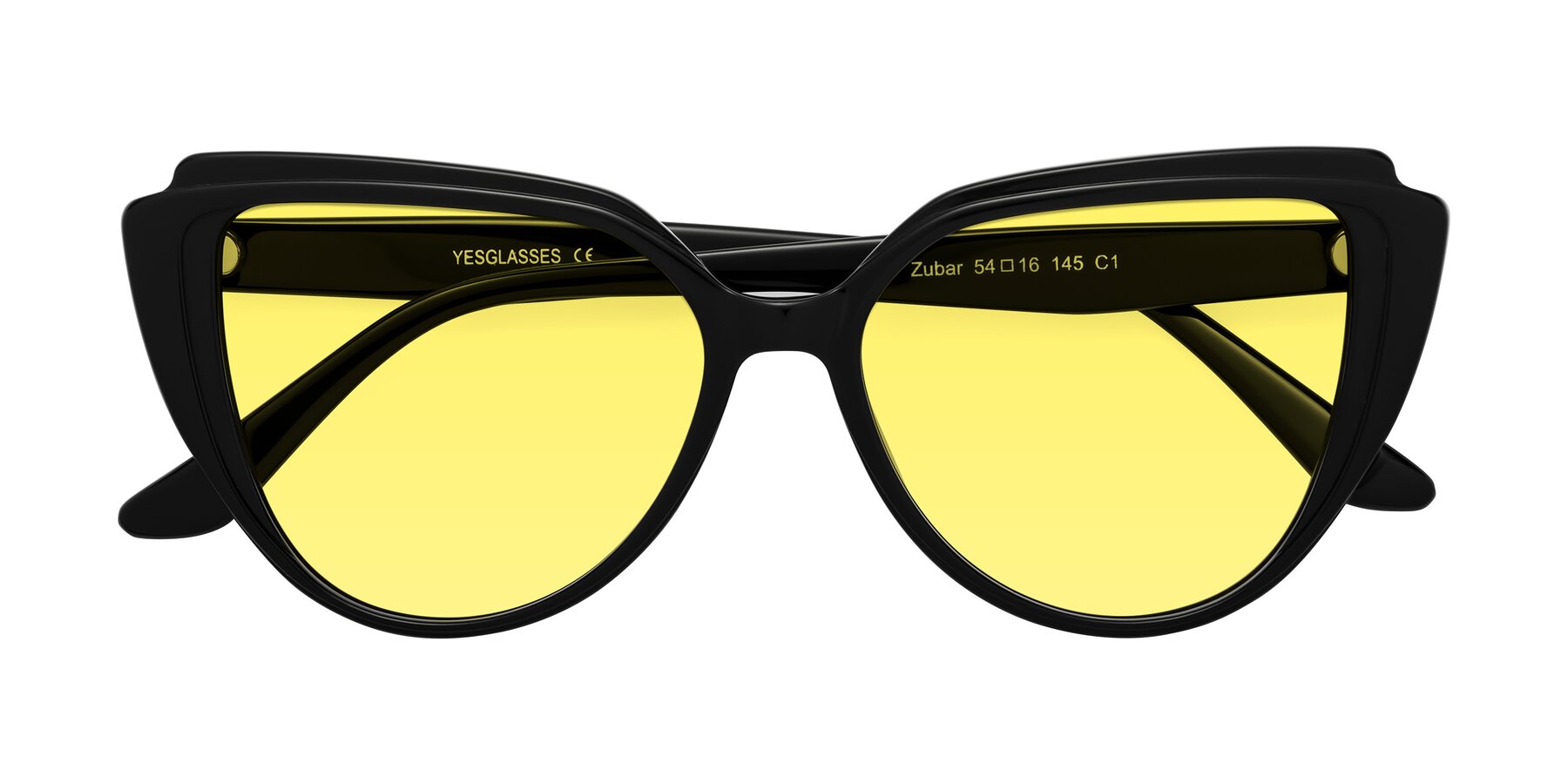 Folded Front of Zubar in Black with Medium Yellow Tinted Lenses