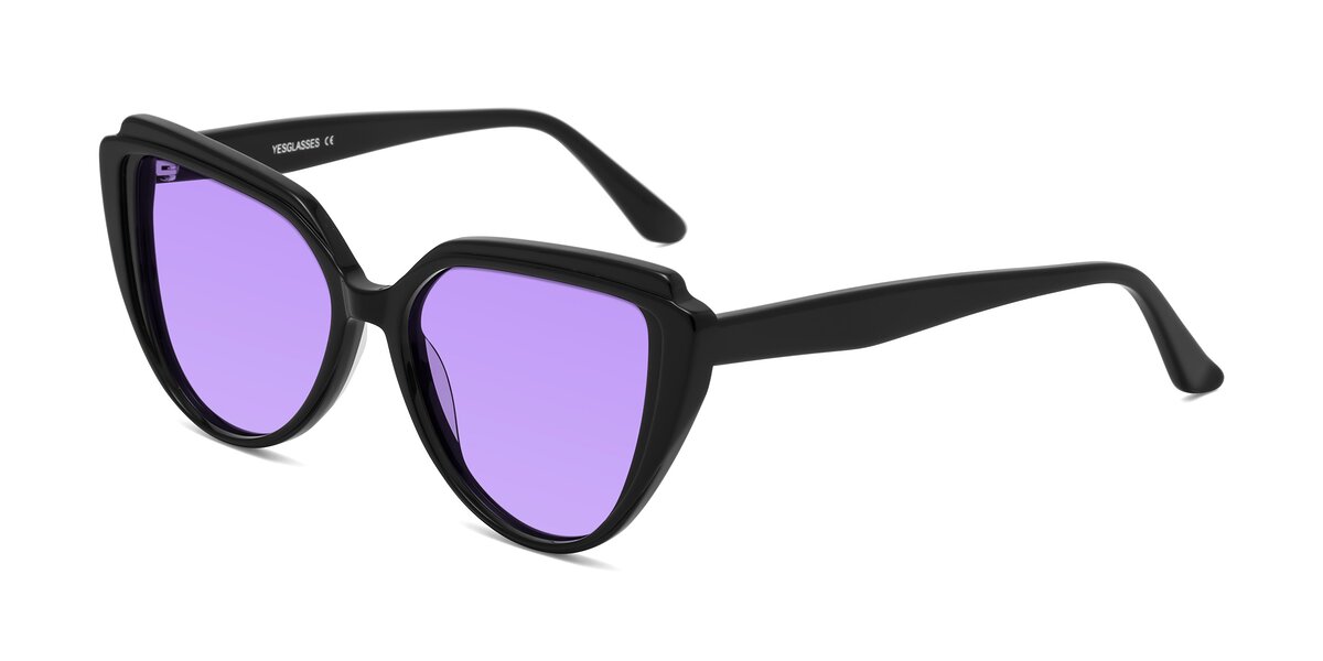 Black Geek-Chic Acetate Butterfly Tinted Sunglasses with Medium Purple ...
