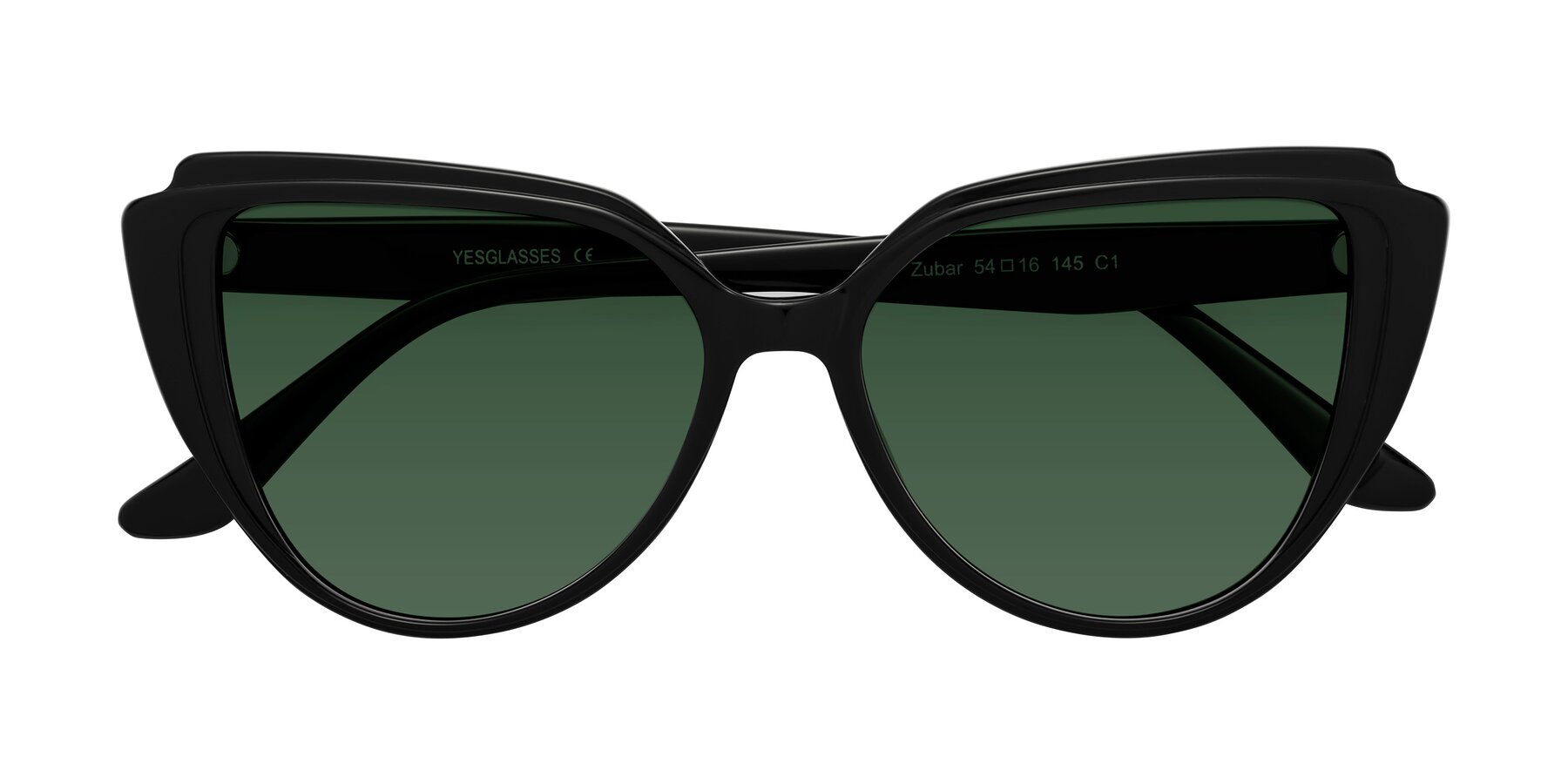 Folded Front of Zubar in Black with Green Tinted Lenses
