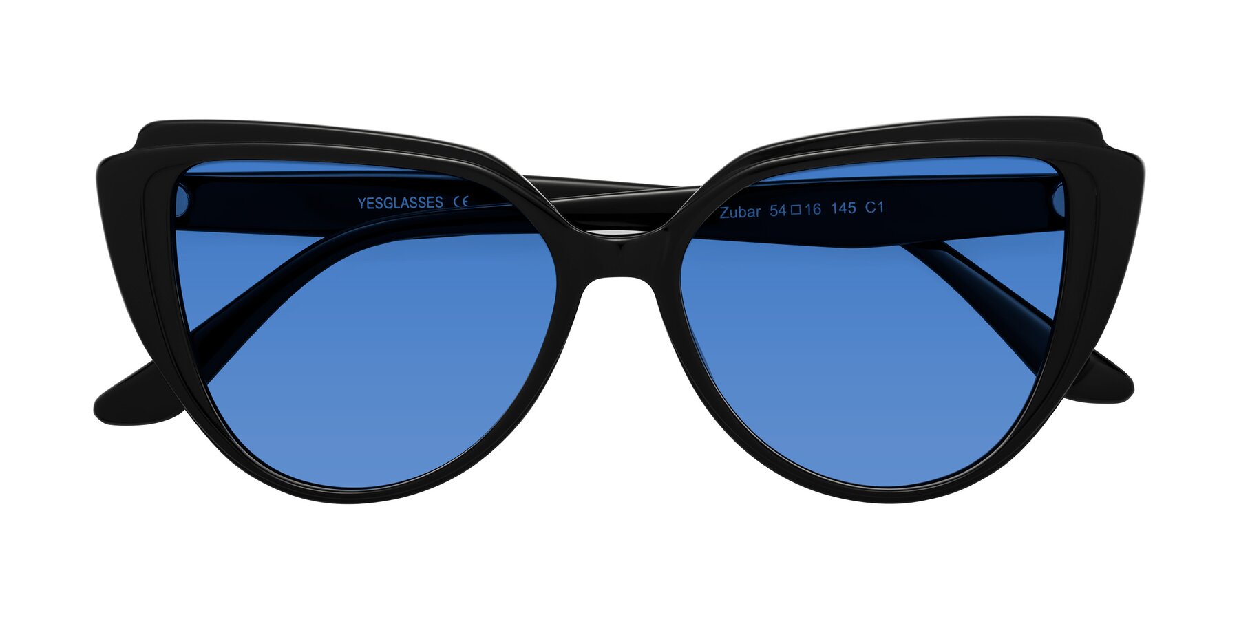 Folded Front of Zubar in Black with Blue Tinted Lenses