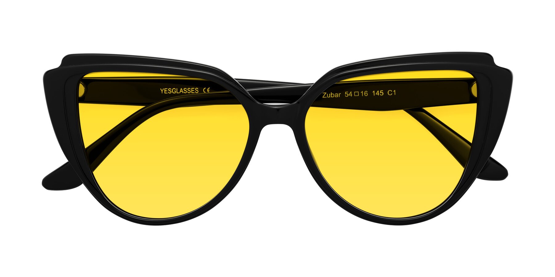 Folded Front of Zubar in Black with Yellow Tinted Lenses