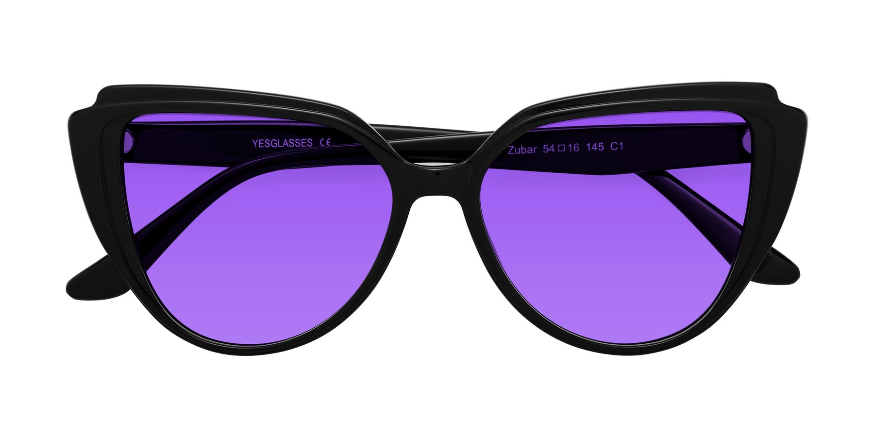Folded Front of Zubar in Black with Purple Tinted Lenses