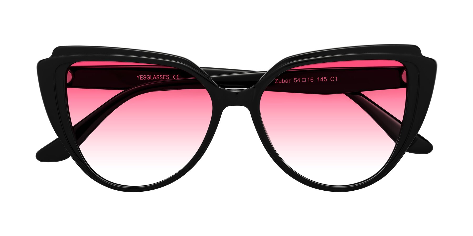 Folded Front of Zubar in Black with Pink Gradient Lenses