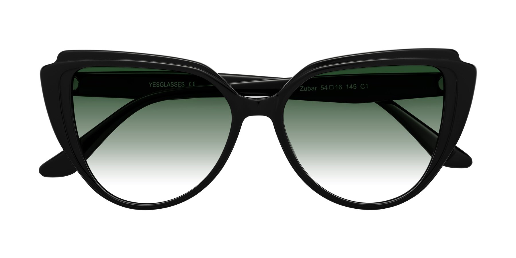Folded Front of Zubar in Black with Green Gradient Lenses