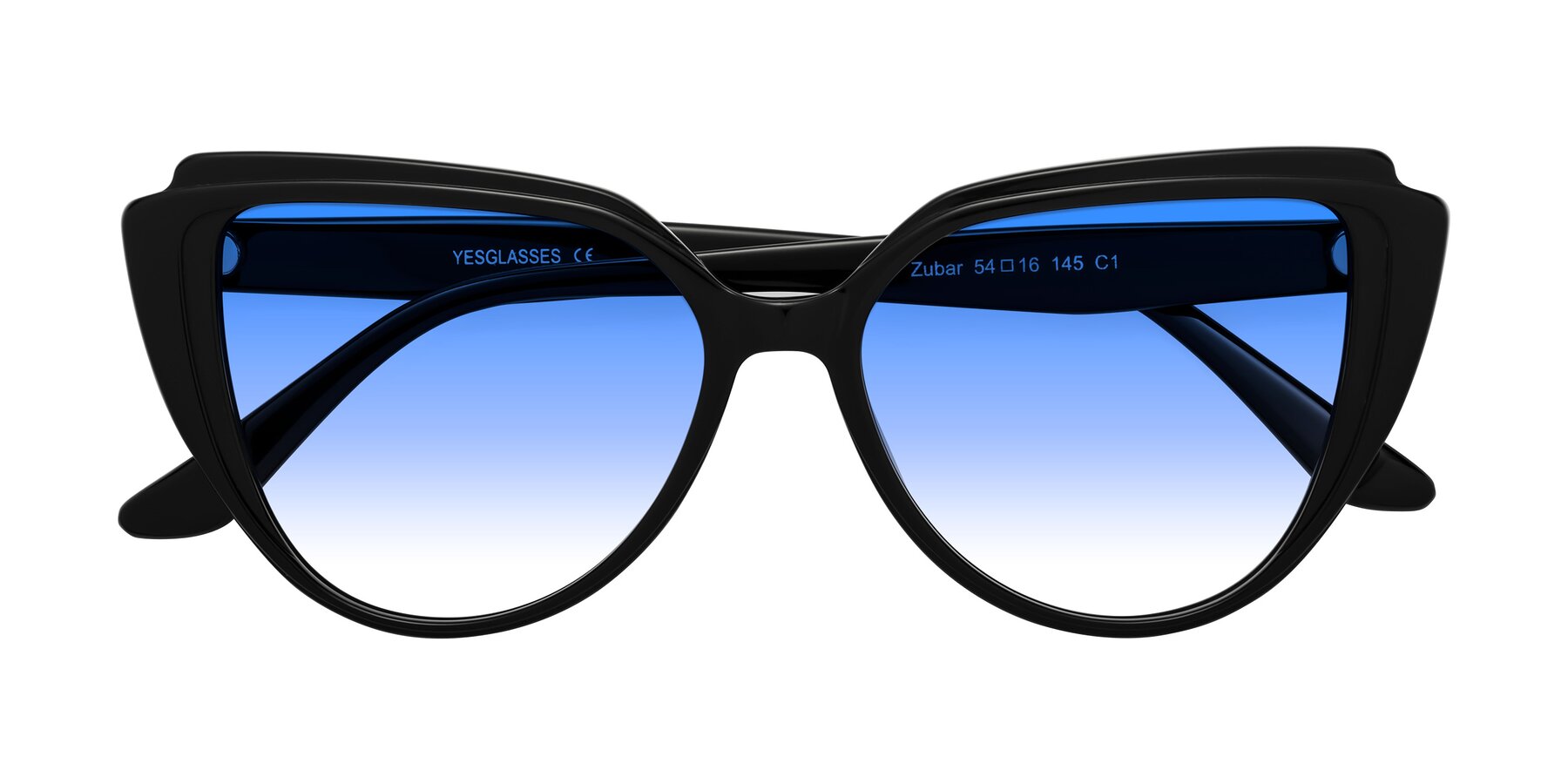 Folded Front of Zubar in Black with Blue Gradient Lenses