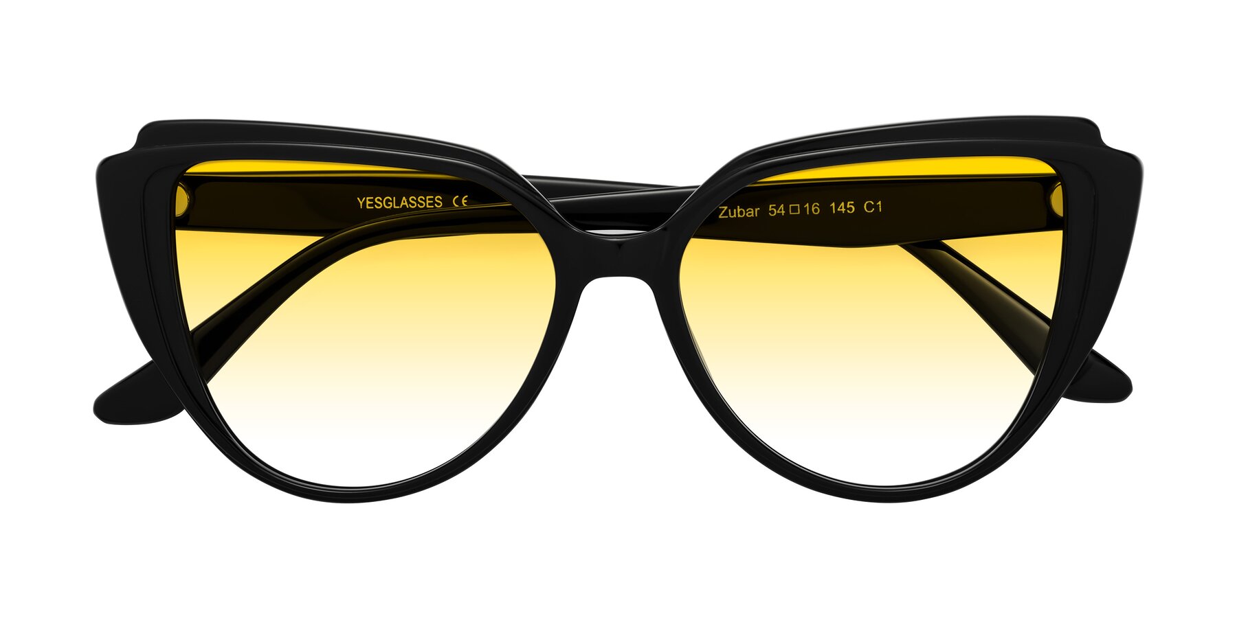 Folded Front of Zubar in Black with Yellow Gradient Lenses