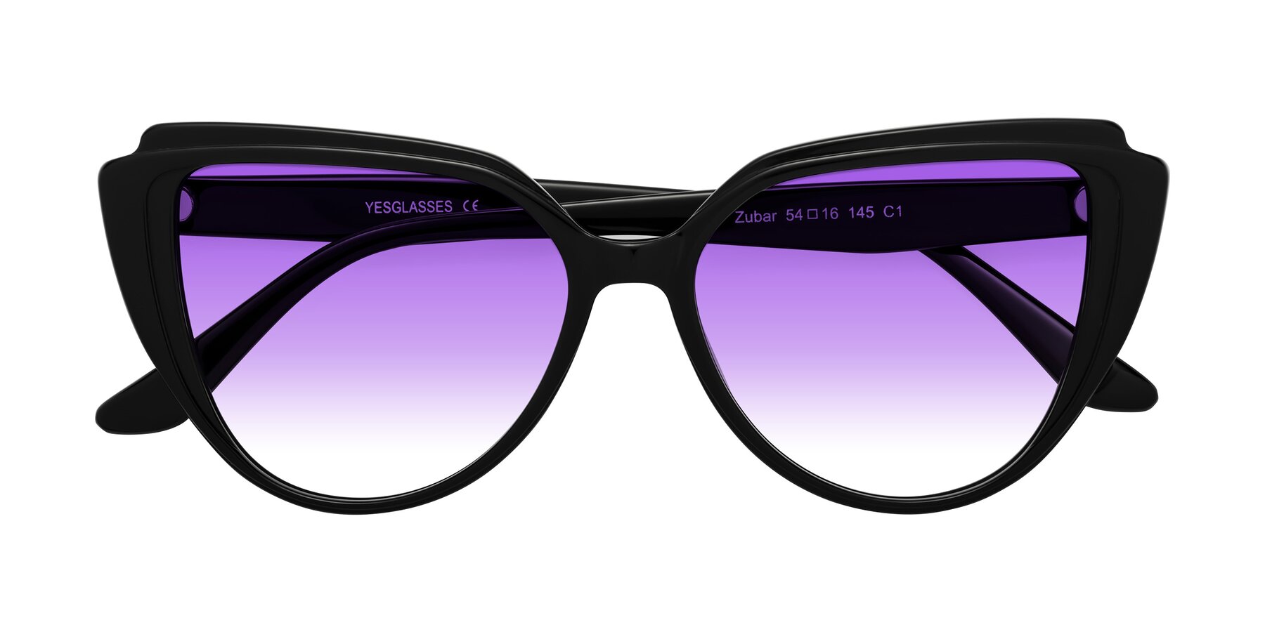 Folded Front of Zubar in Black with Purple Gradient Lenses