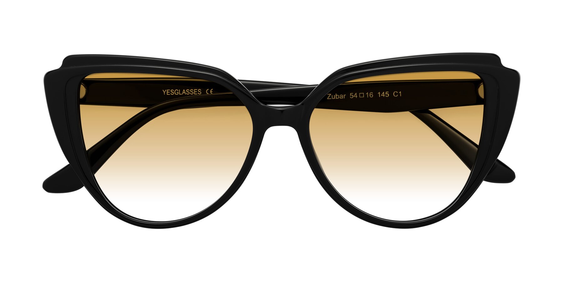 Folded Front of Zubar in Black with Champagne Gradient Lenses