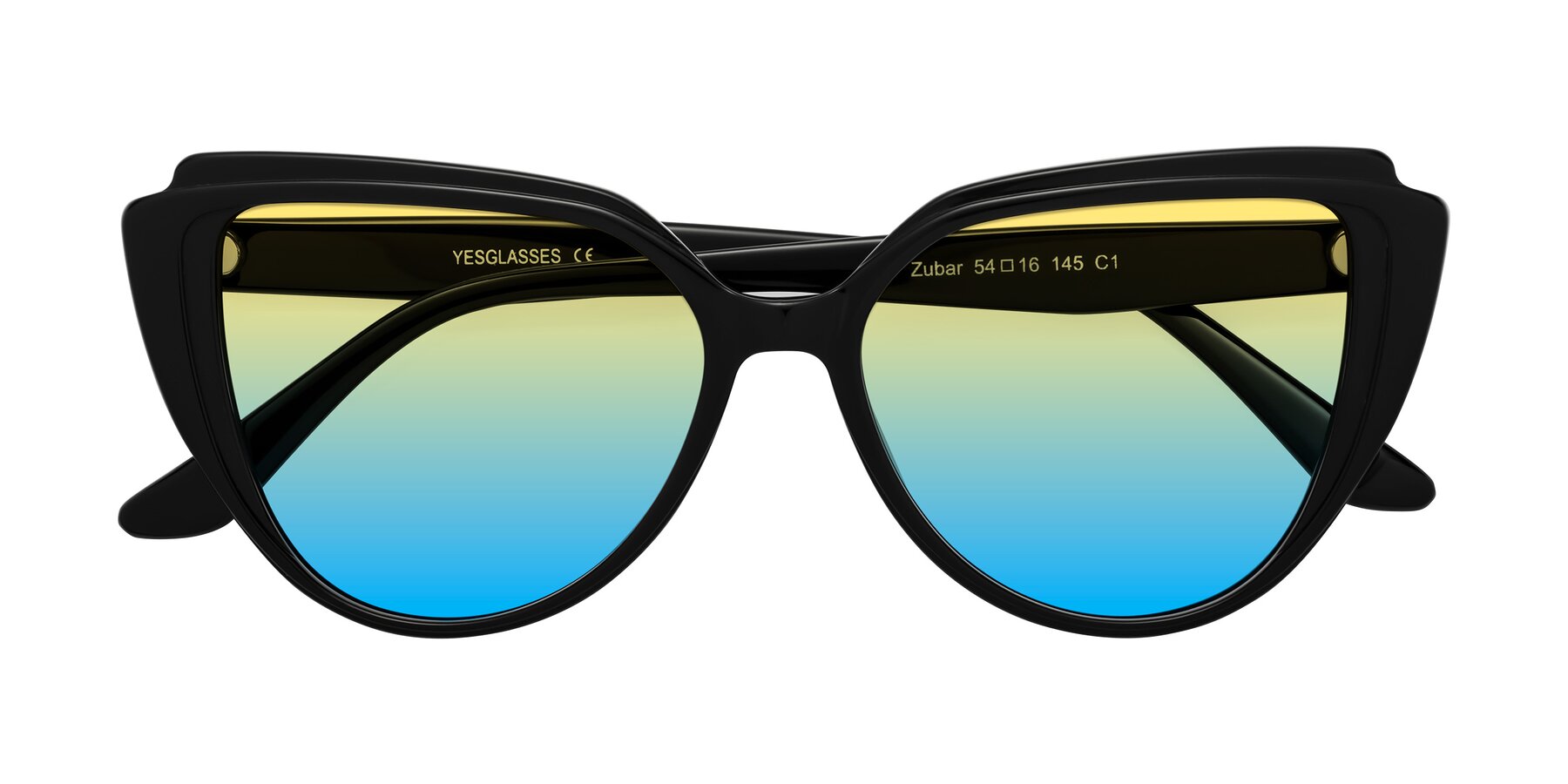 Folded Front of Zubar in Black with Yellow / Blue Gradient Lenses