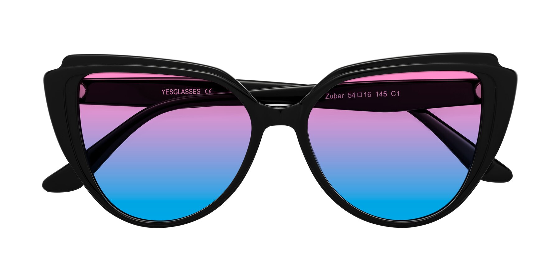 Folded Front of Zubar in Black with Pink / Blue Gradient Lenses