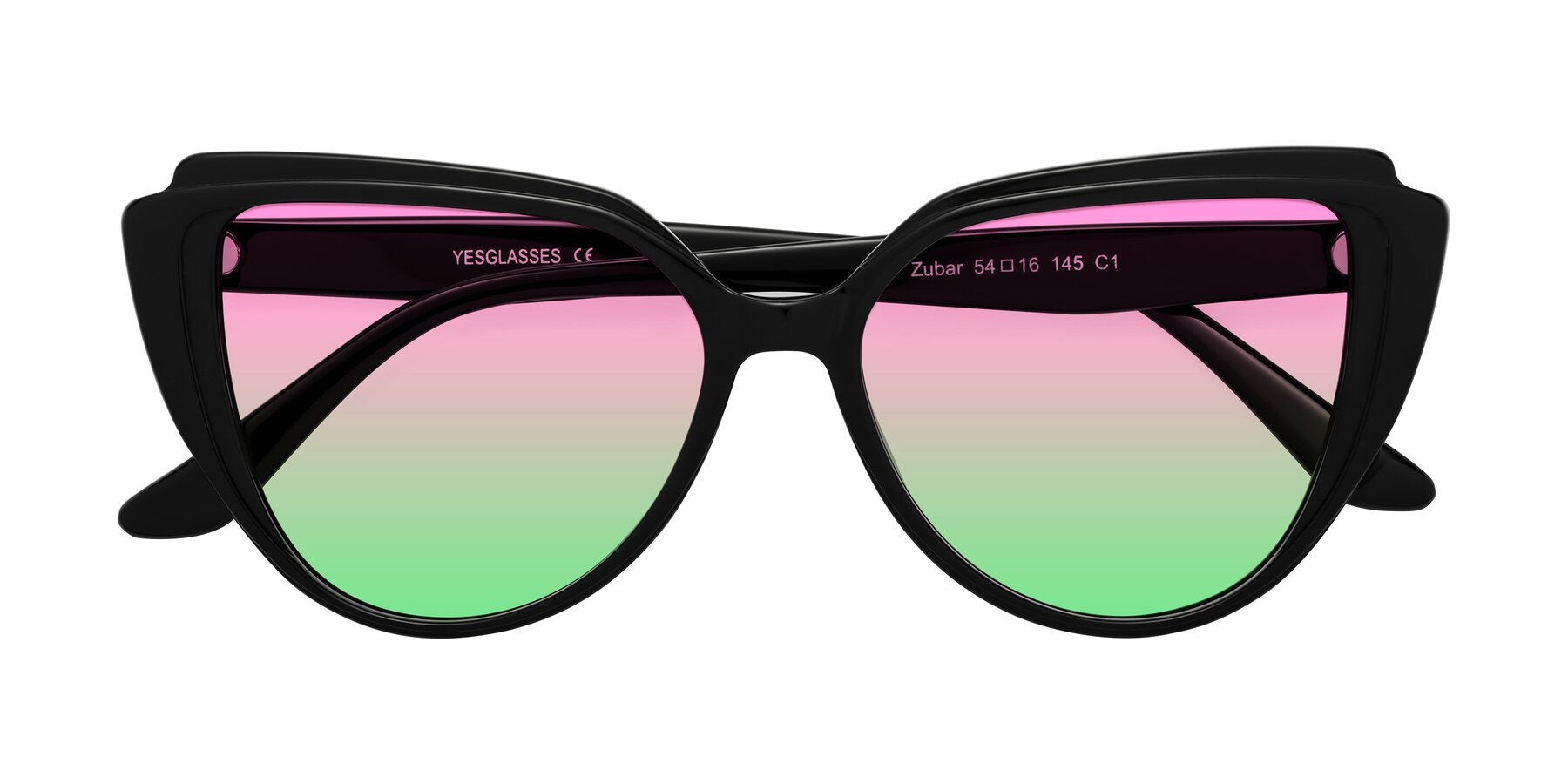 Folded Front of Zubar in Black with Pink / Green Gradient Lenses