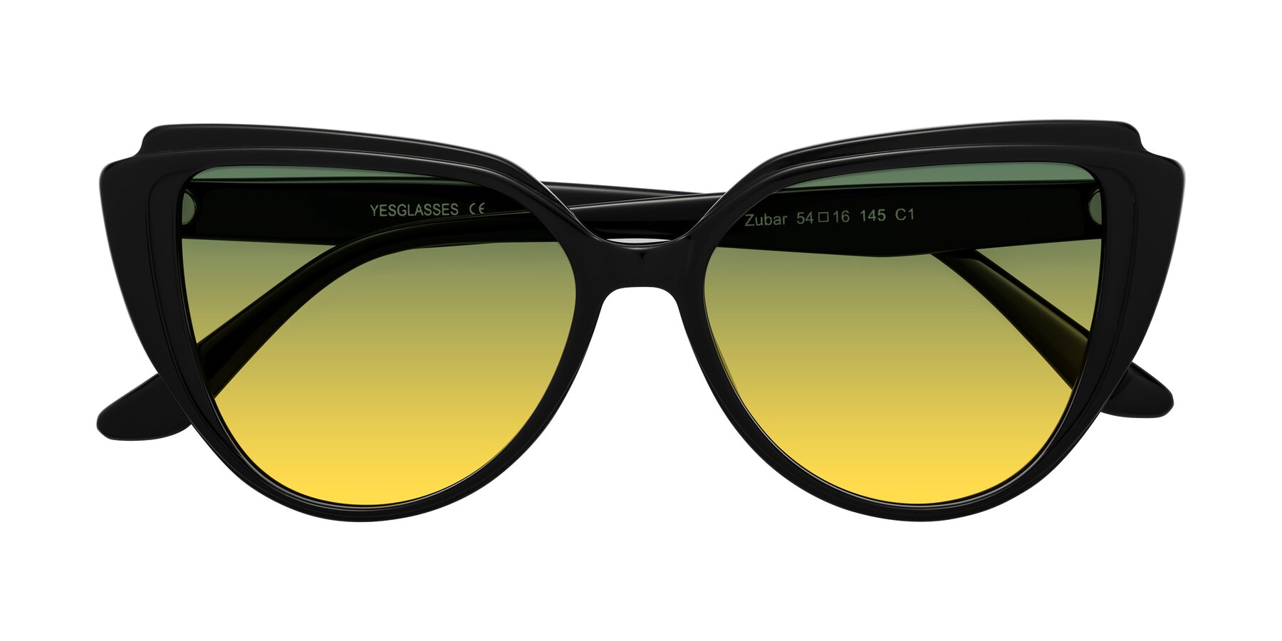 Folded Front of Zubar in Black with Green / Yellow Gradient Lenses