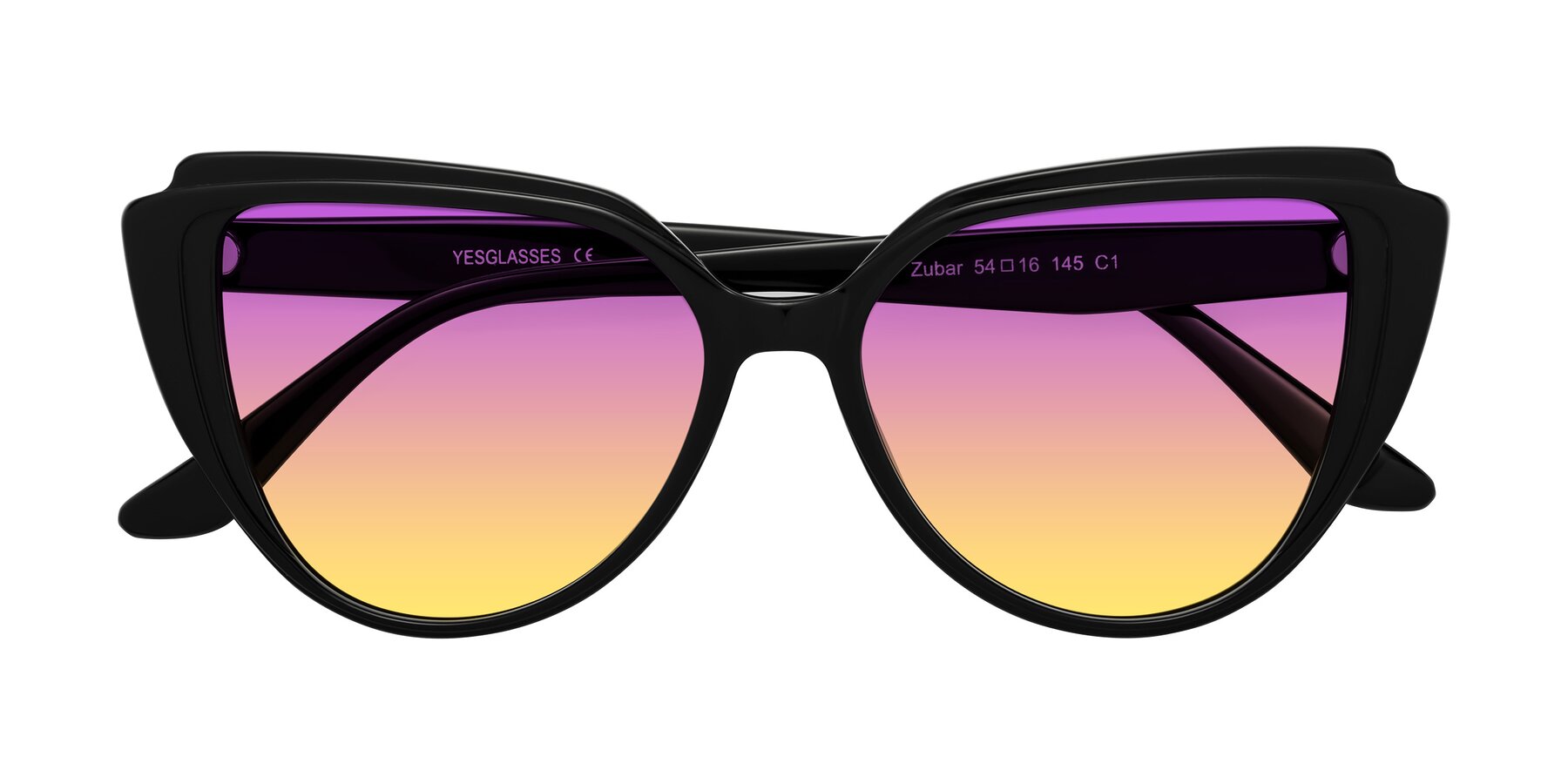 Folded Front of Zubar in Black with Purple / Yellow Gradient Lenses
